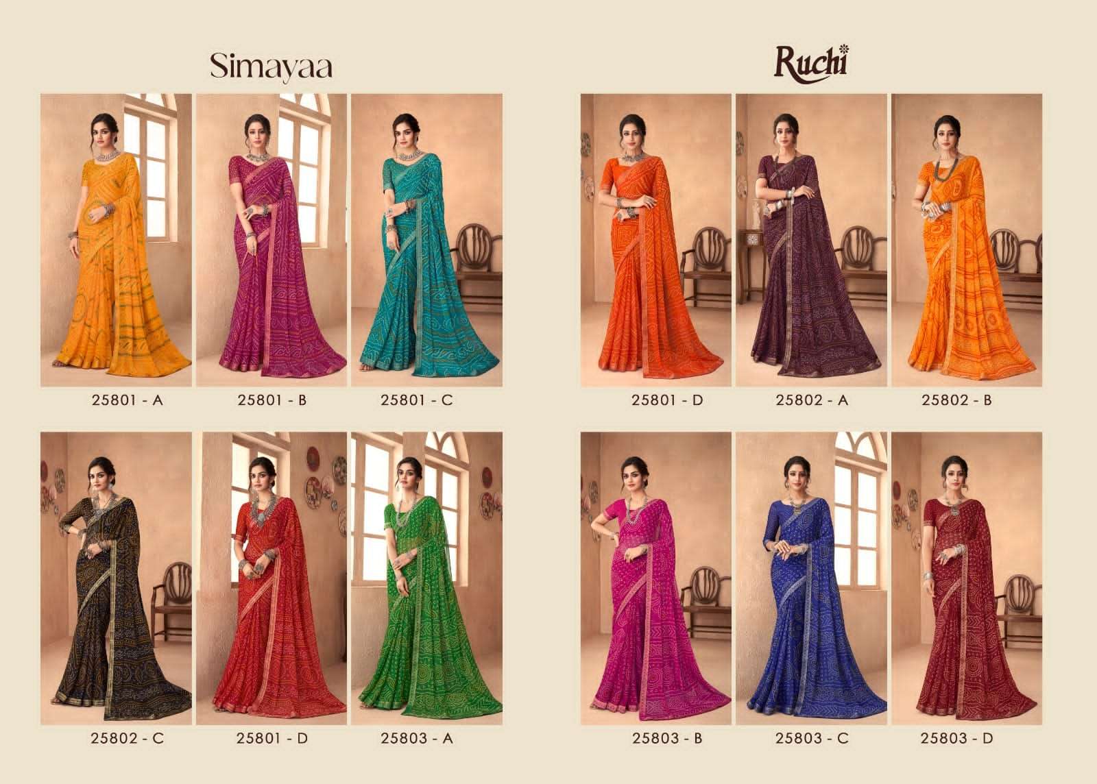 Ruchi Chiffon Bandhni Saree And Rich with Banarasi Border With Vibrant Rang of Color