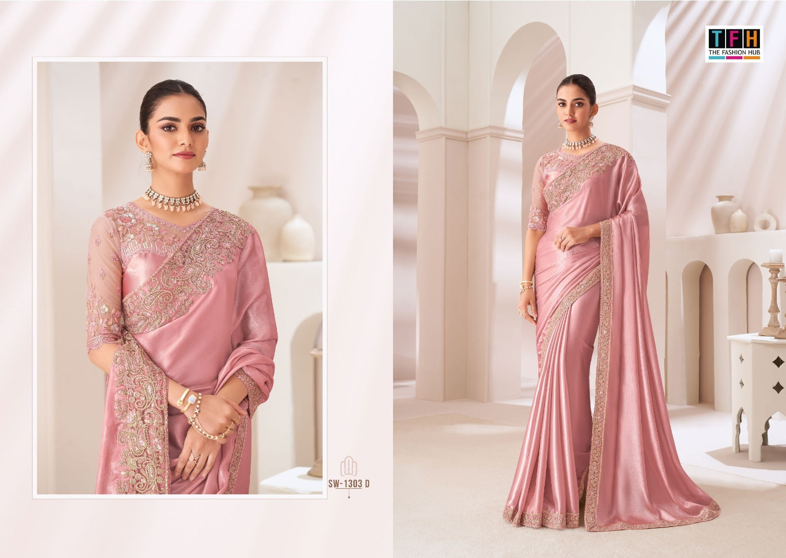 The Fashion Hub Sarees Are Highly Crafted With Satin Chiffon Fabric With Vibrant Color