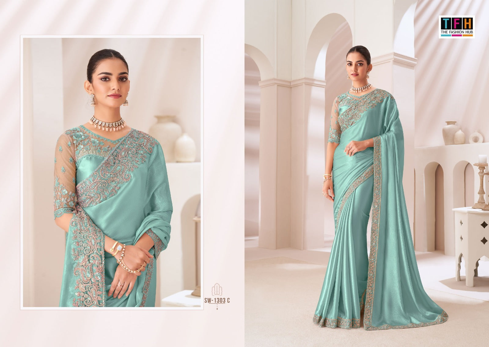 The Fashion Hub Sarees Are Highly Crafted With Satin Chiffon Fabric With Vibrant Color