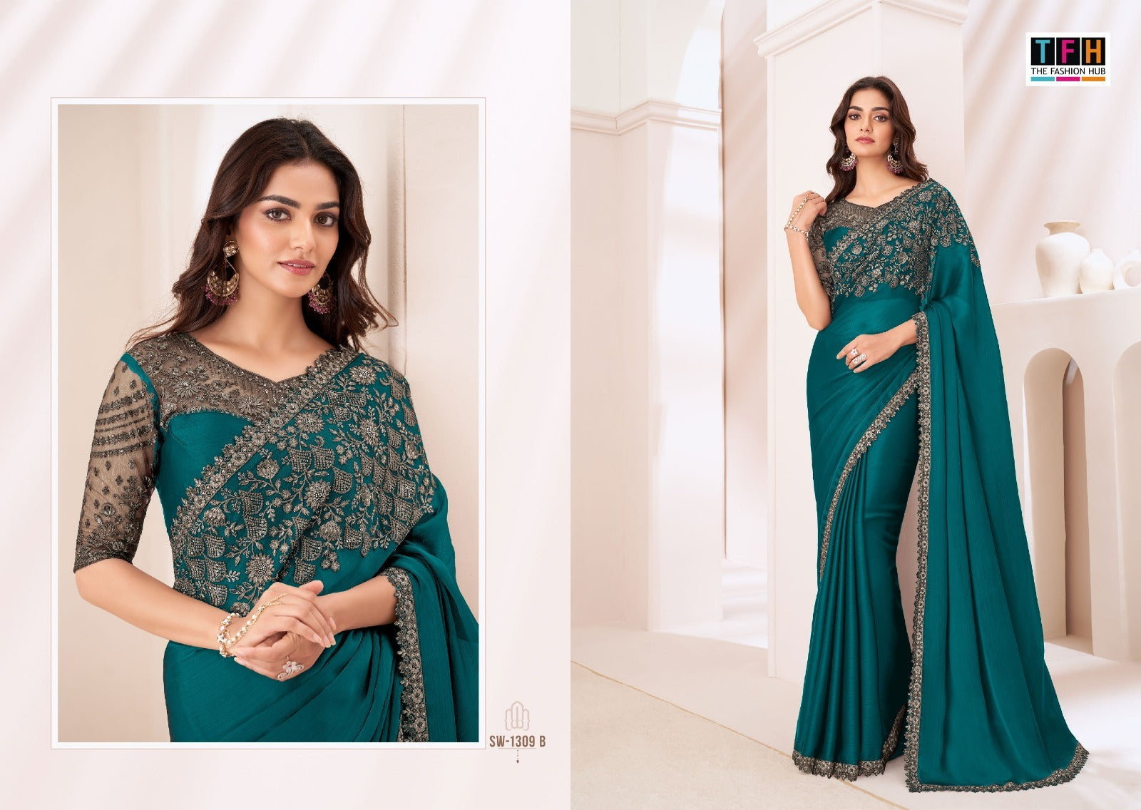 The Fashion Hub Are Crafted With Satin Chiffon Sarees With Vibrant Color