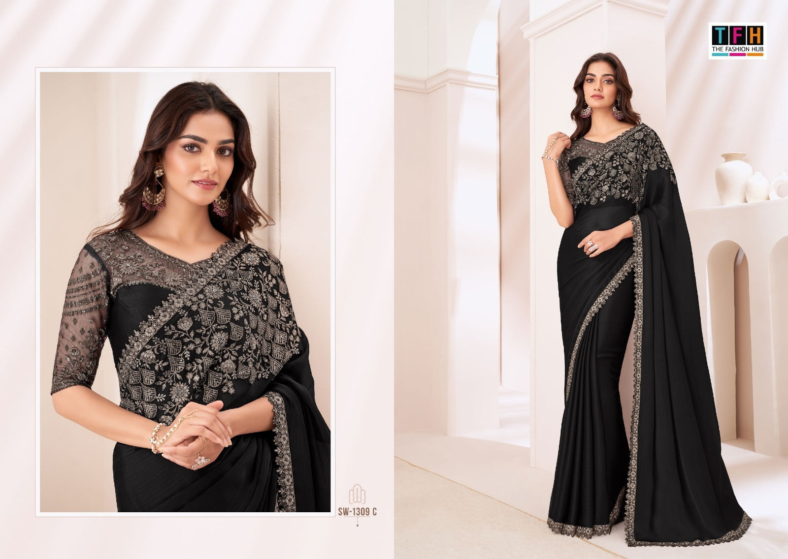 The Fashion Hub Are Crafted With Satin Chiffon Sarees With Vibrant Color