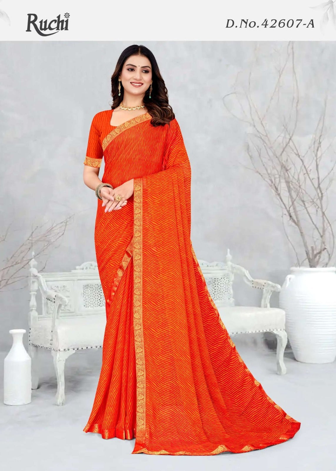 Ruchi Sarees Are Crafted With Chiffon Fabric With Vibrant Color