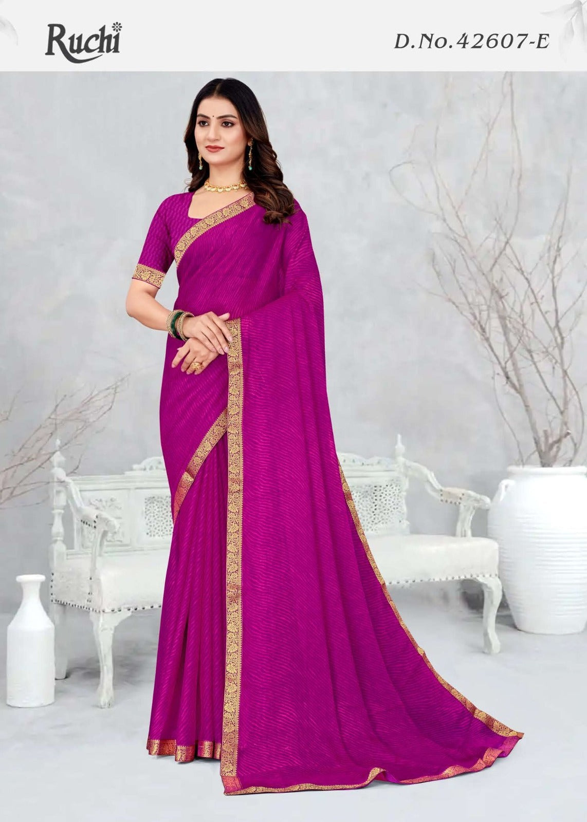 Ruchi Sarees Are Crafted With Chiffon Fabric With Vibrant Color