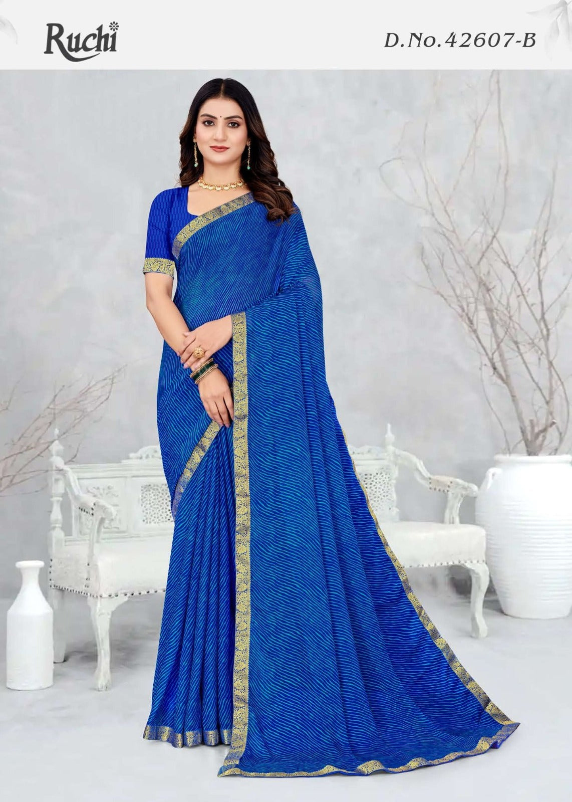 Ruchi Sarees Are Crafted With Chiffon Fabric With Vibrant Color