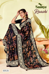 Raashi Sarees Are Crafted With Premium Sparkling Georgette Fabric With Vibrant Color