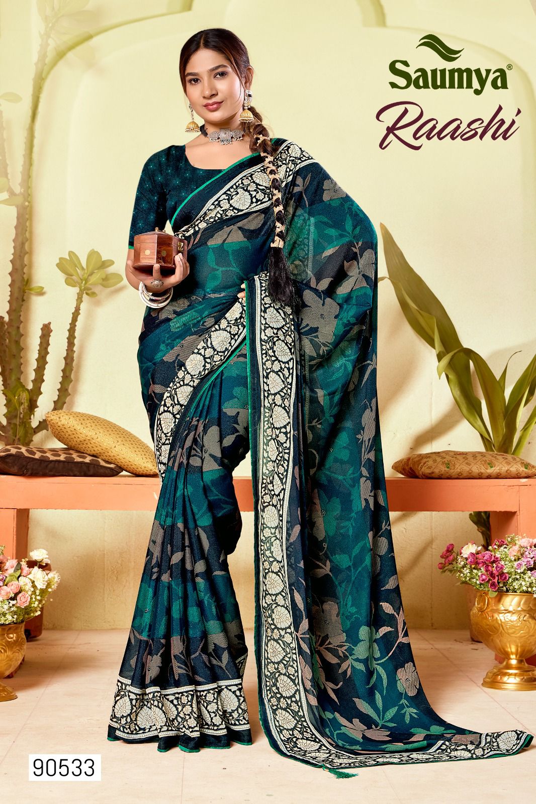 Raashi Sarees Are Crafted With Premium Sparkling Georgette Fabric With Vibrant Color