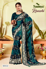 Raashi Sarees Are Crafted With Premium Sparkling Georgette Fabric With Vibrant Color