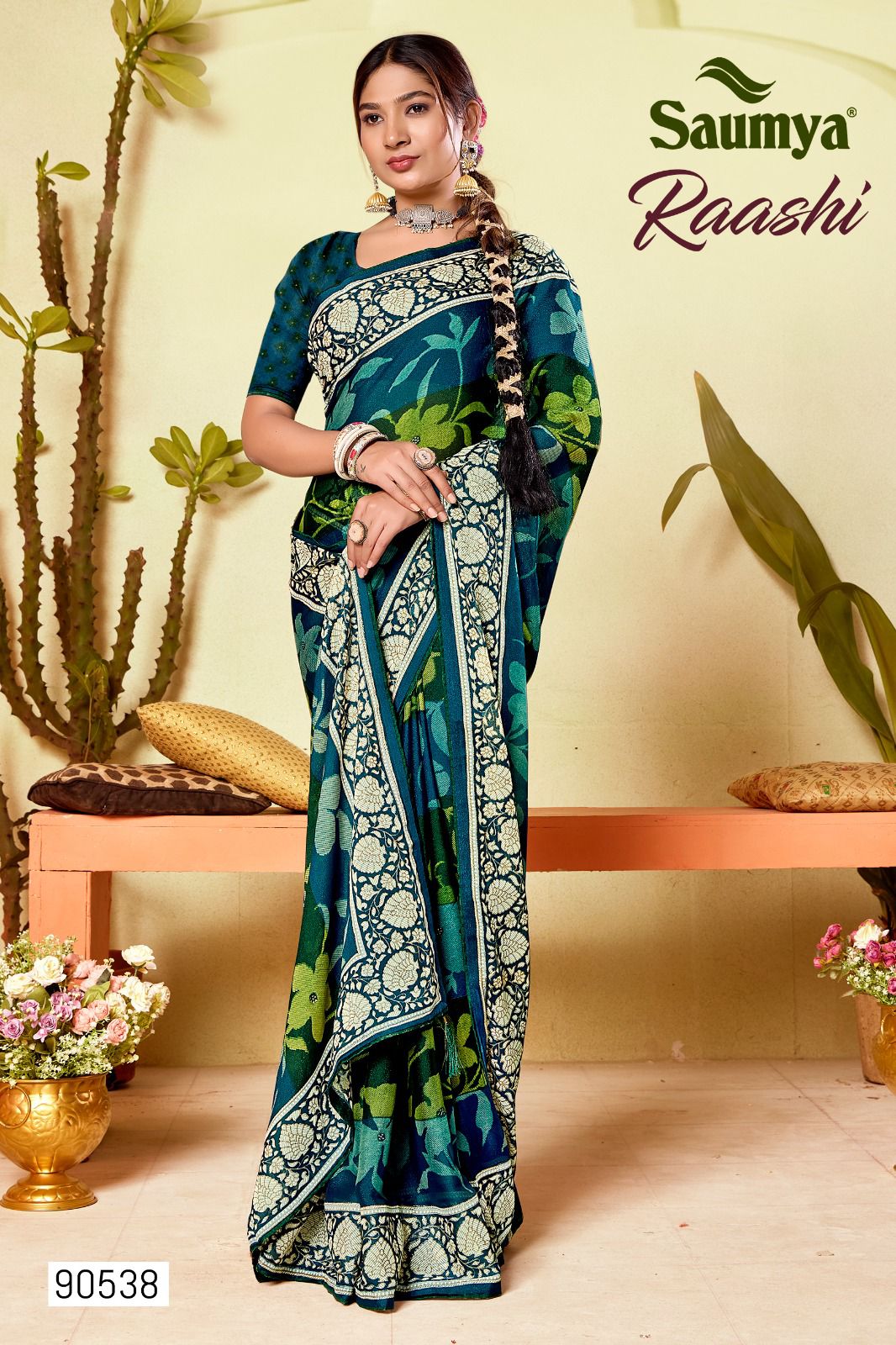 Raashi Sarees Are Crafted With Premium Sparkling Georgette Fabric With Vibrant Color