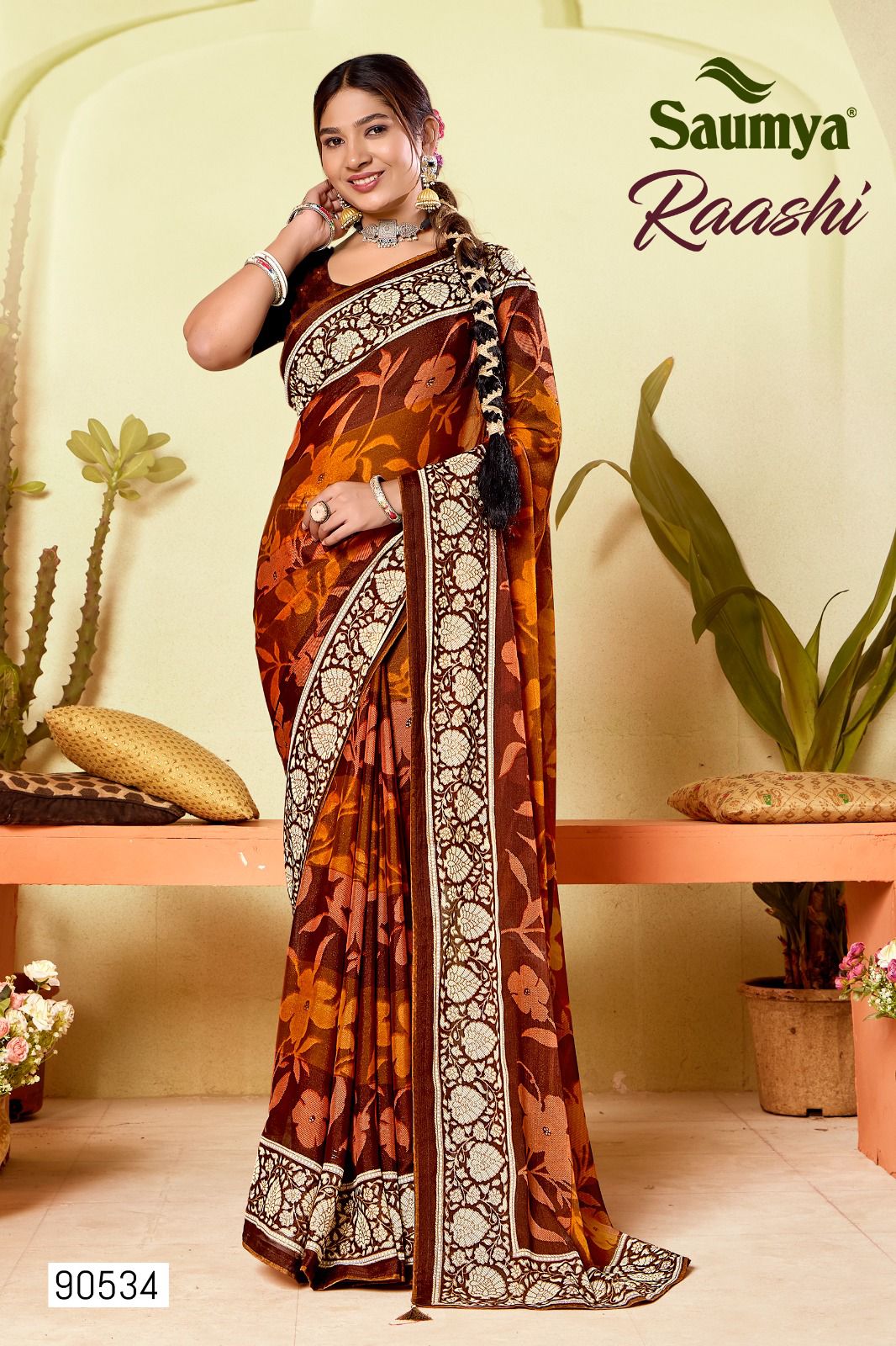 Raashi Sarees Are Crafted With Premium Sparkling Georgette Fabric With Vibrant Color