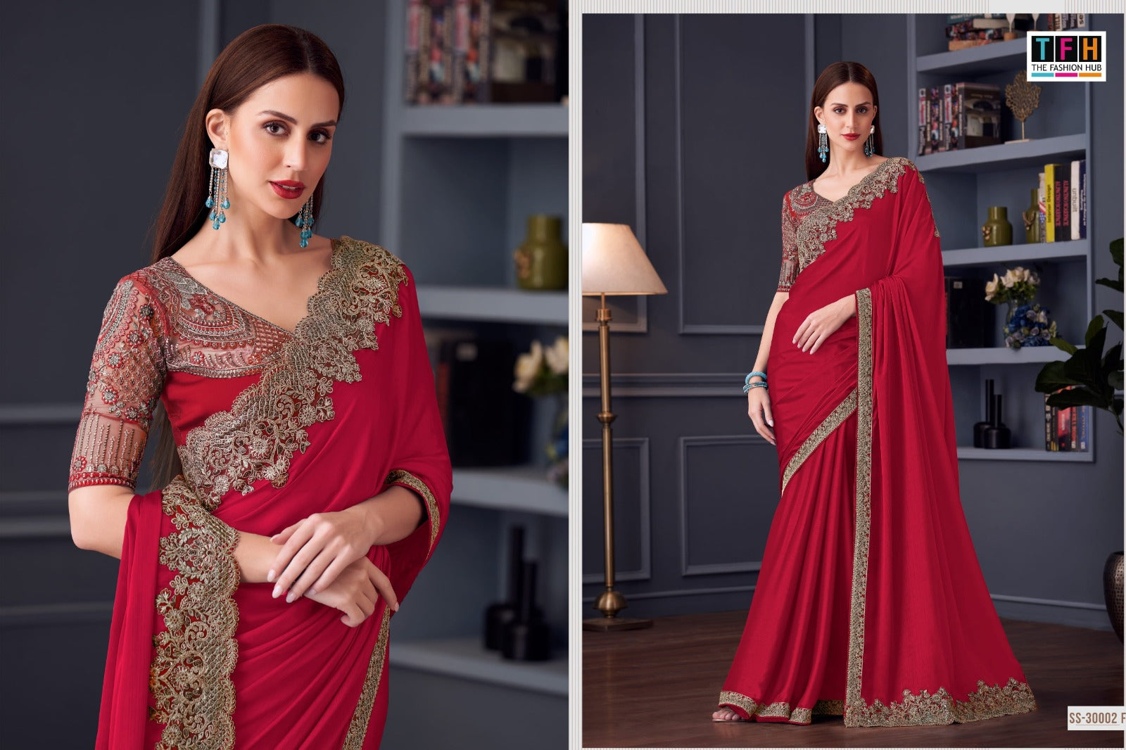 The Fashion Hub Presents An Opium Silk Chiffon Saree Featuring A Finely Crafted Work Border