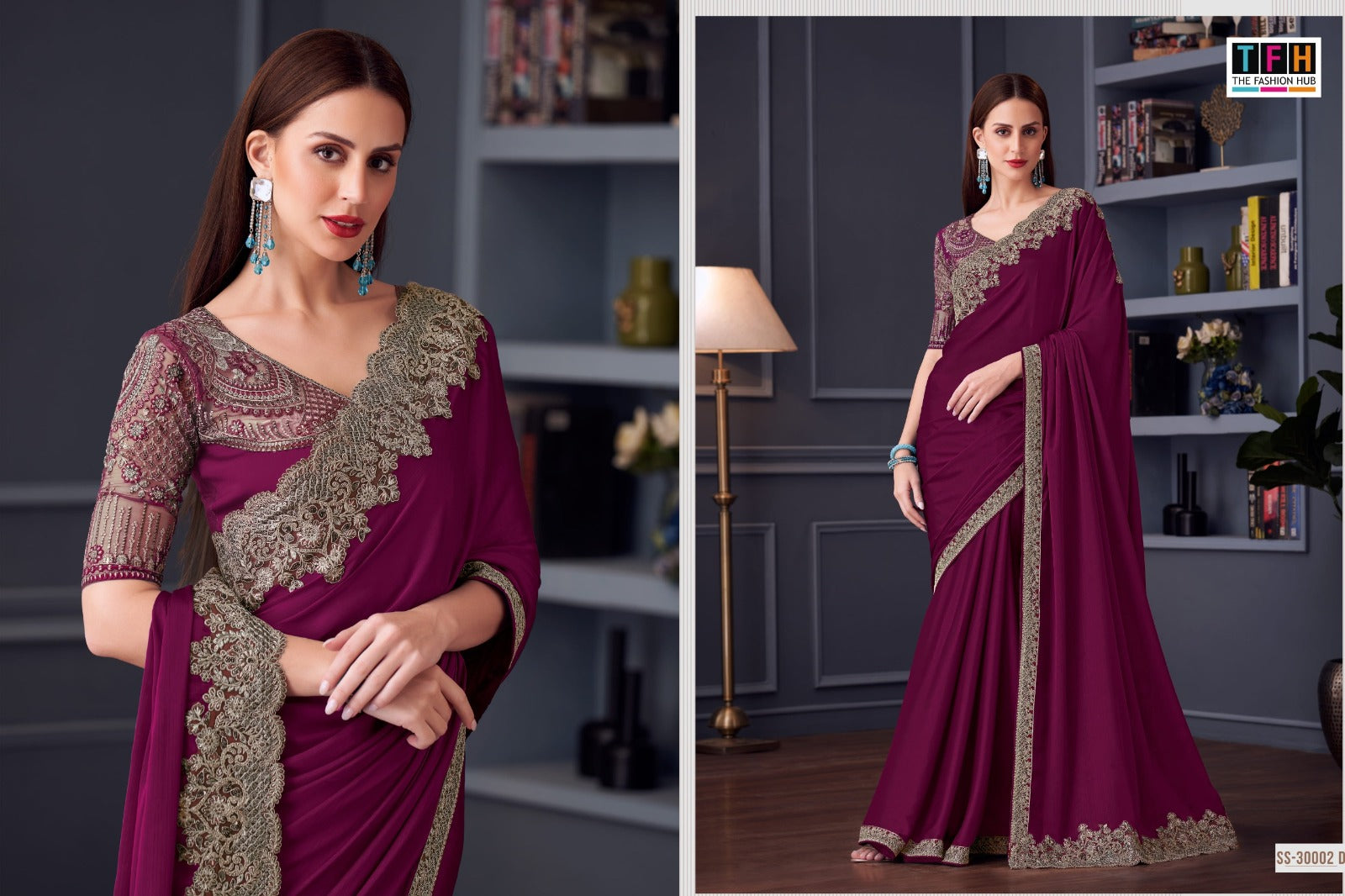 The Fashion Hub Presents An Opium Silk Chiffon Saree Featuring A Finely Crafted Work Border