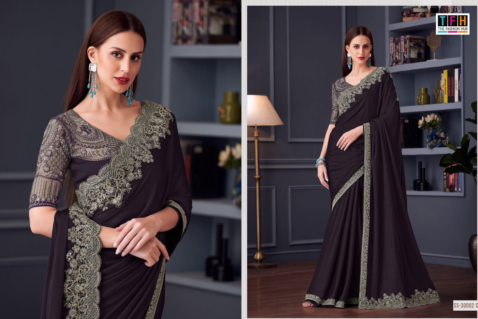 The Fashion Hub Presents An Opium Silk Chiffon Saree Featuring A Finely Crafted Work Border