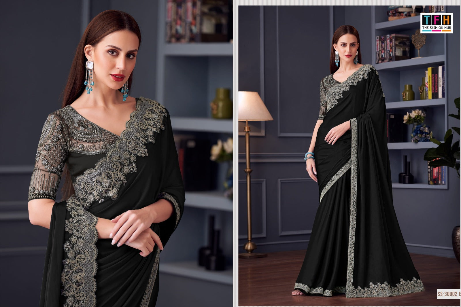 The Fashion Hub Presents An Opium Silk Chiffon Saree Featuring A Finely Crafted Work Border