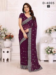 Jay Shree Sarees Feature Luxurious Georgette Fabric Adorned With Detailed Zari And Stone Work