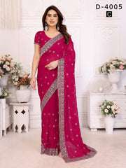 Jay Shree Sarees Feature Luxurious Georgette Fabric Adorned With Detailed Zari And Stone Work