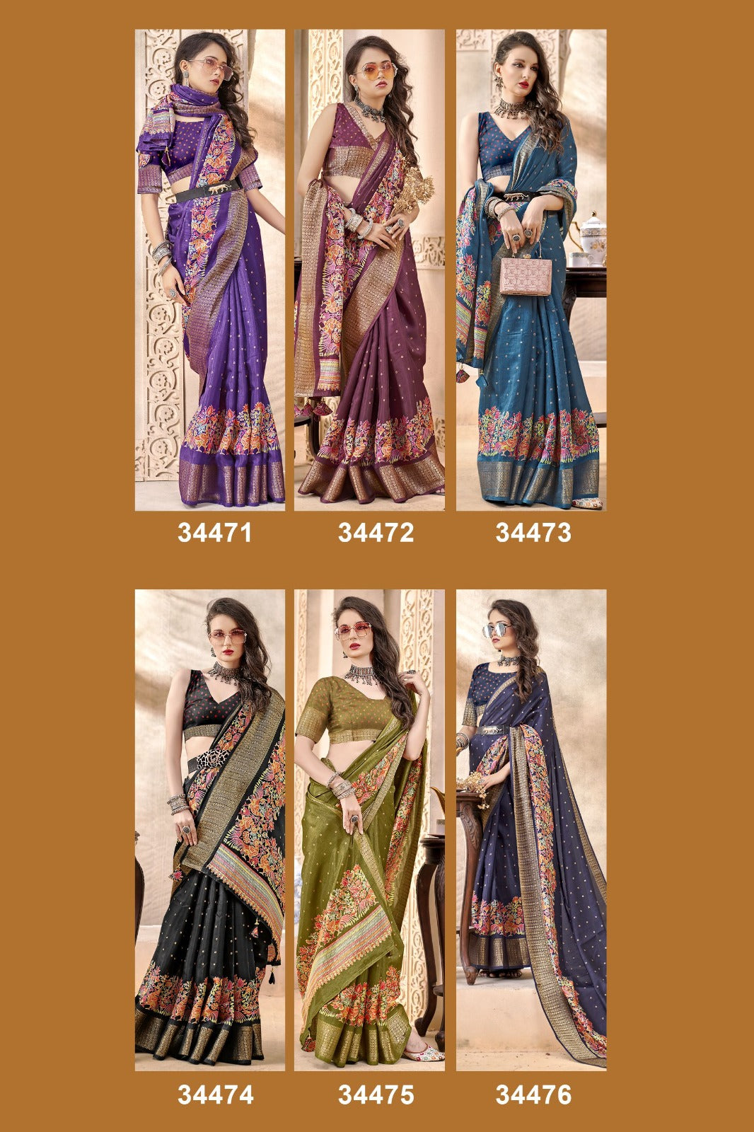The Vallabhi Print Collection features sarees made from premium Dola Silk fabric, adorned with exquisite ethnic prints