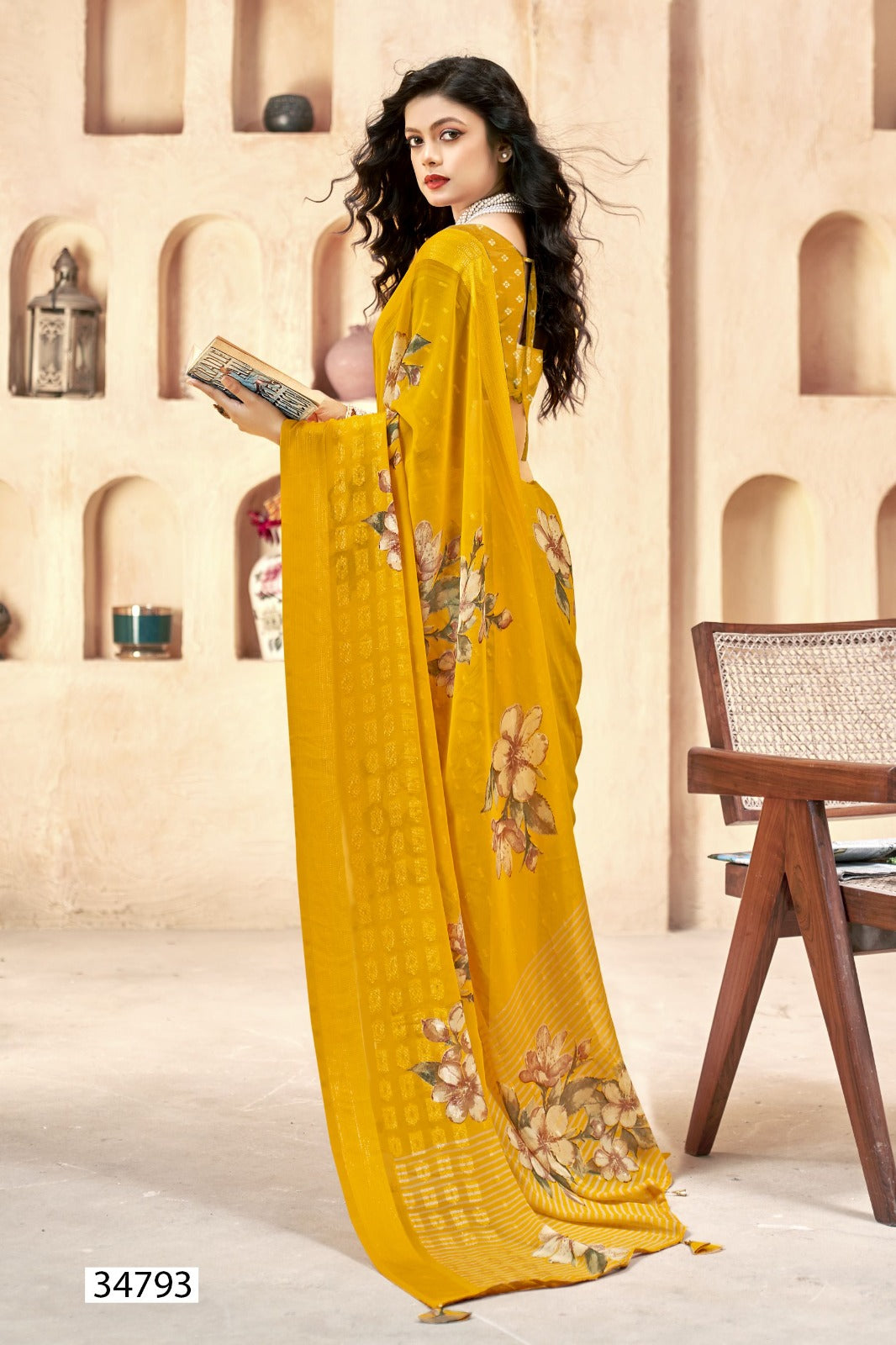 Vallabhi Prints Collection sarees feature elegant floral patterns crafted on Moss Georgette Fabric