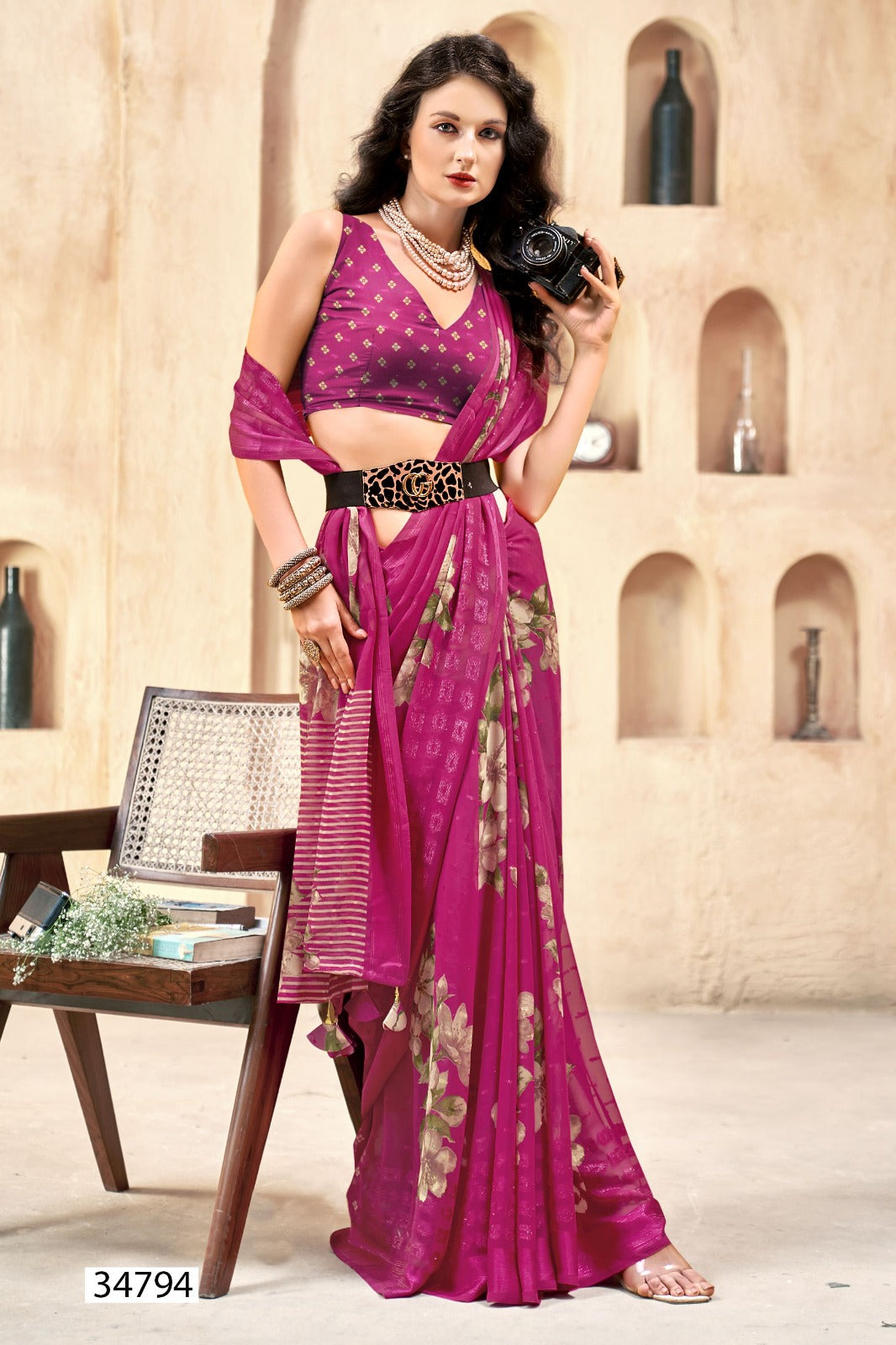 Vallabhi Prints Collection sarees feature elegant floral patterns crafted on Moss Georgette Fabric