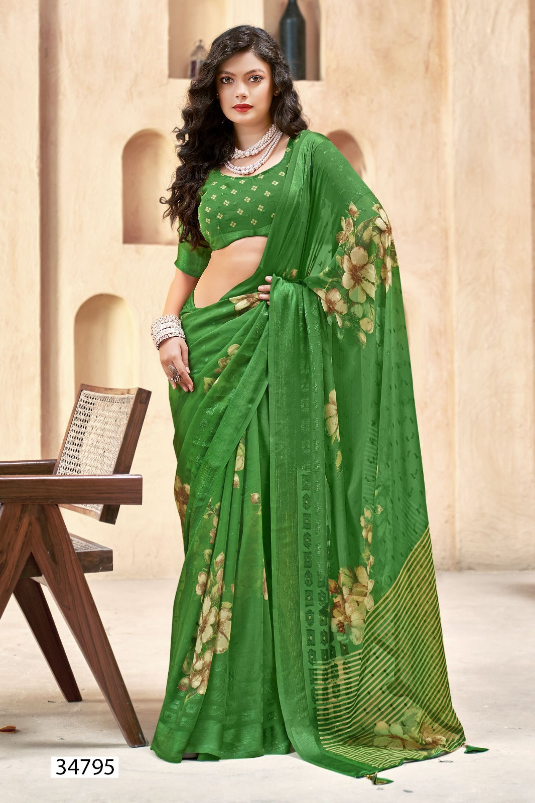 Vallabhi Prints Collection sarees feature elegant floral patterns crafted on Moss Georgette Fabric