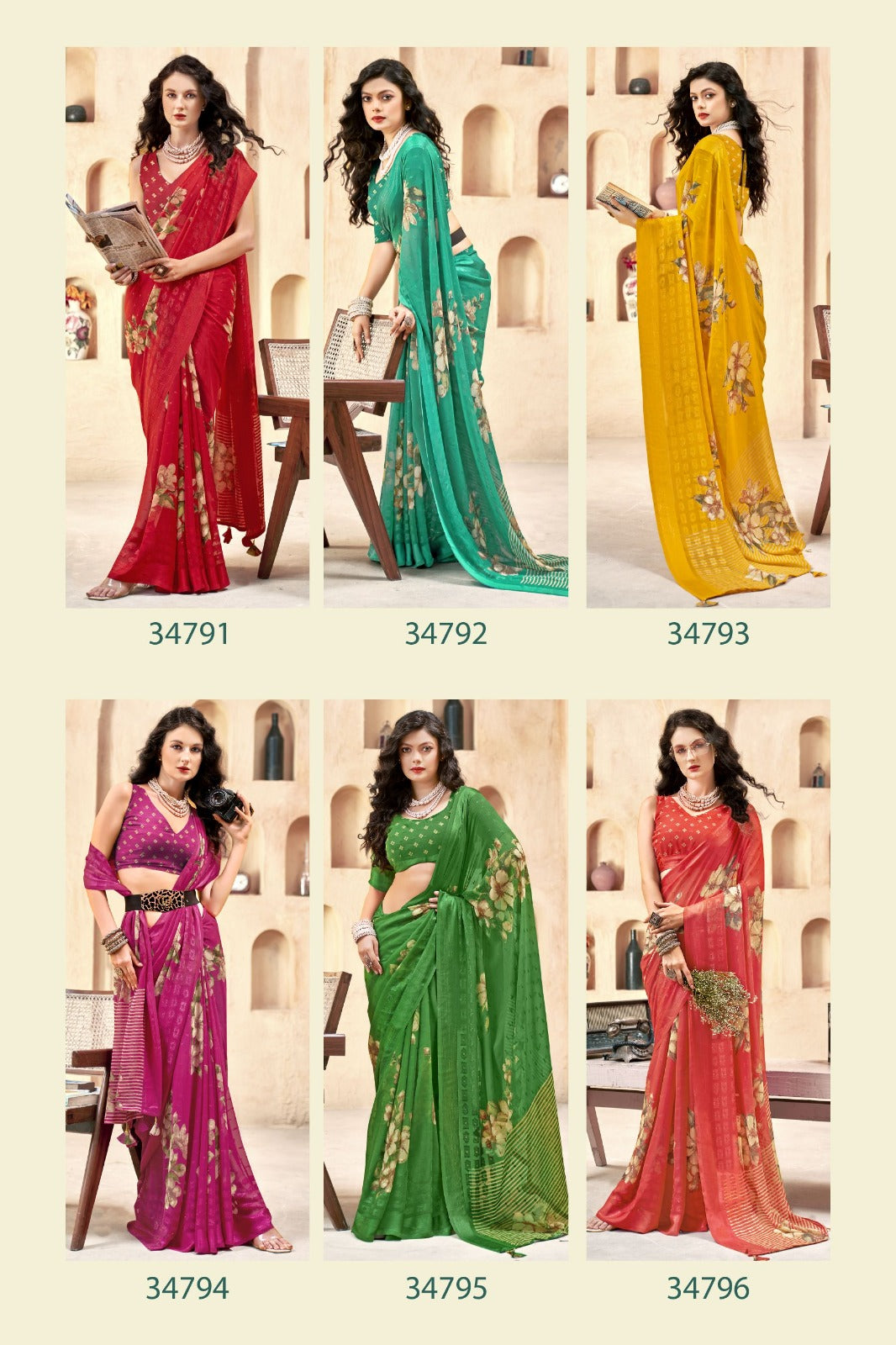 Vallabhi Prints Collection sarees feature elegant floral patterns crafted on Moss Georgette Fabric
