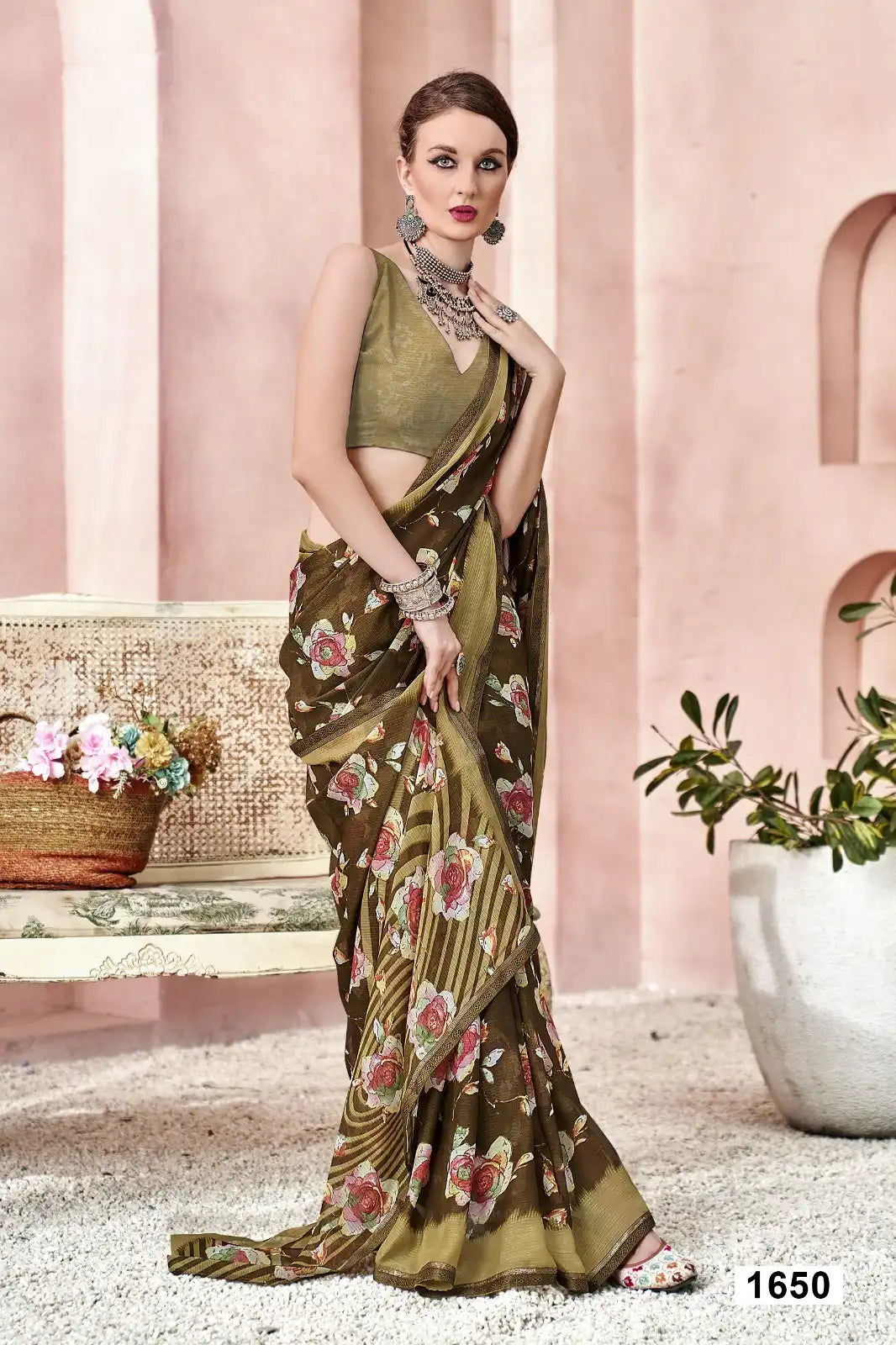 The Vallabhi Lite Collection Saree Features Lightweight Georgette Fabric, Offering Comfortable And Elegant Drape