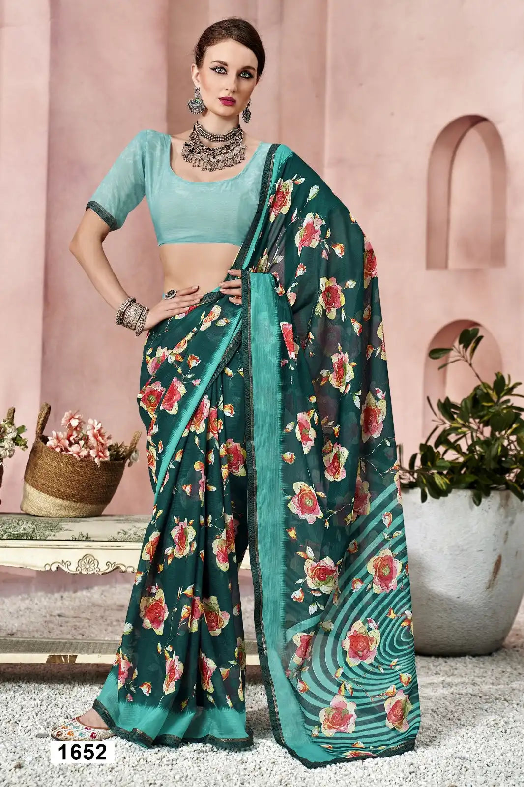 The Vallabhi Lite Collection Saree Features Lightweight Georgette Fabric, Offering Comfortable And Elegant Drape