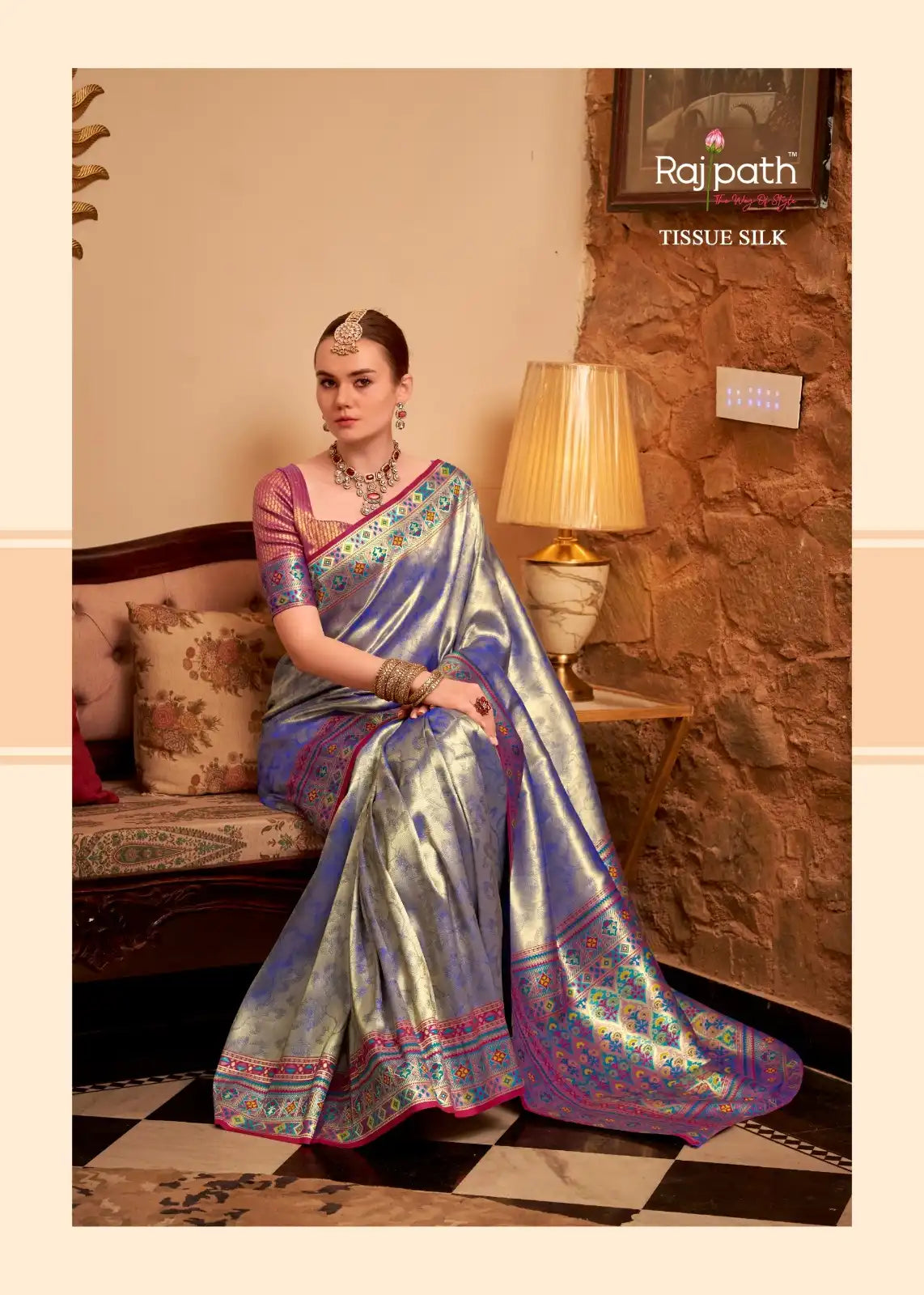 RajPath Fabrics Sarees Crafted With Tissue Silk Offer A Delicate Blend Of Elegance And Comfort