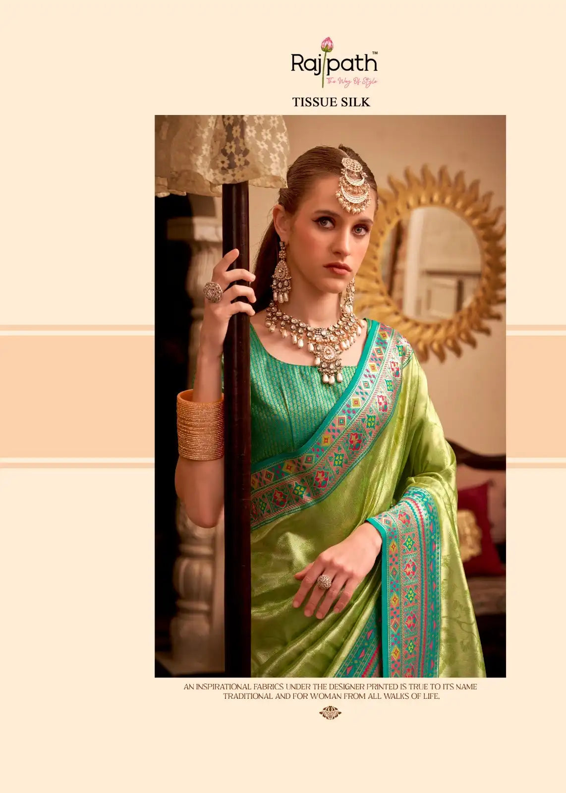 RajPath Fabrics Sarees Crafted With Tissue Silk Offer A Delicate Blend Of Elegance And Comfort