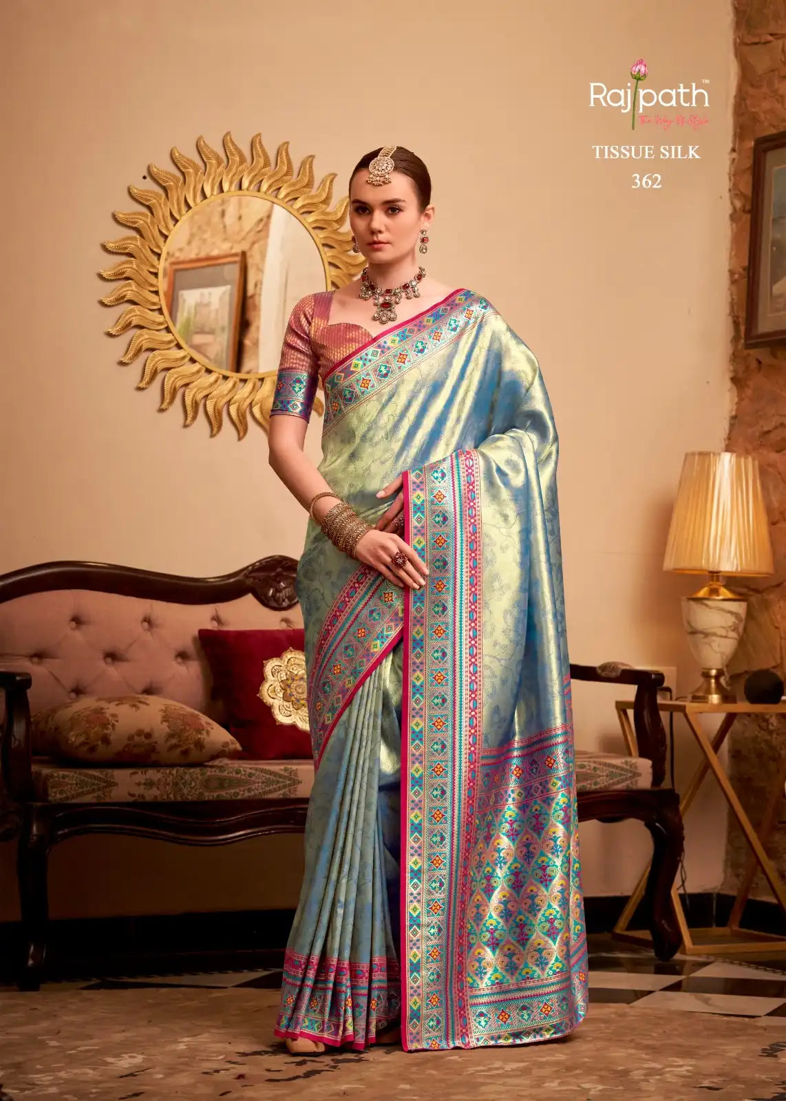 RajPath Fabrics Sarees Crafted With Tissue Silk Offer A Delicate Blend Of Elegance And Comfort
