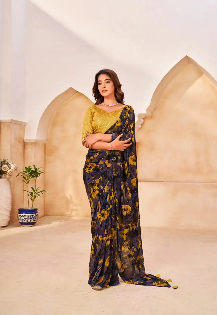Stavan Sarees Crafted From Elegant Fancy Chiffon Fabric Offer A Lightweight And Graceful Drape