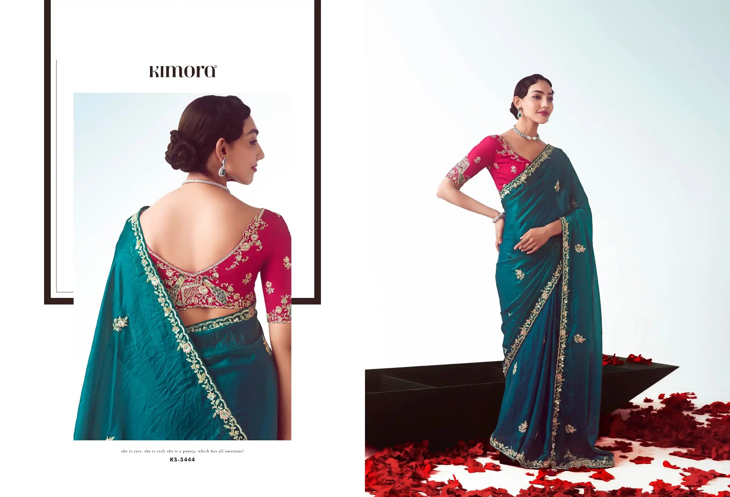 Kimora Sarees Showcase Exquisite Craftsmanship With Their Fancy Fabric And Intricate Embroidery Work