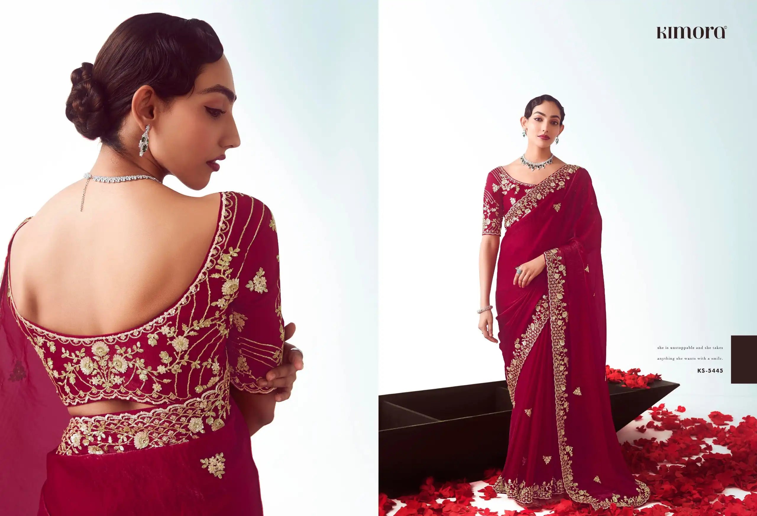 Kimora Sarees Showcase Exquisite Craftsmanship With Their Fancy Fabric And Intricate Embroidery Work