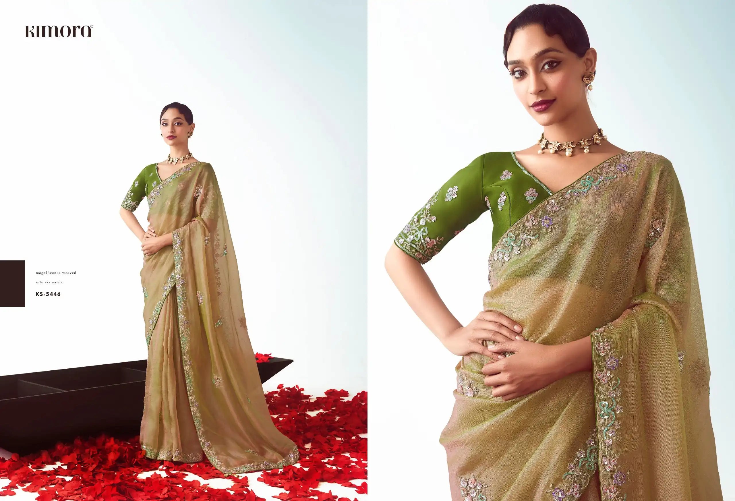 Kimora Sarees Showcase Exquisite Craftsmanship With Their Fancy Fabric And Intricate Embroidery Work