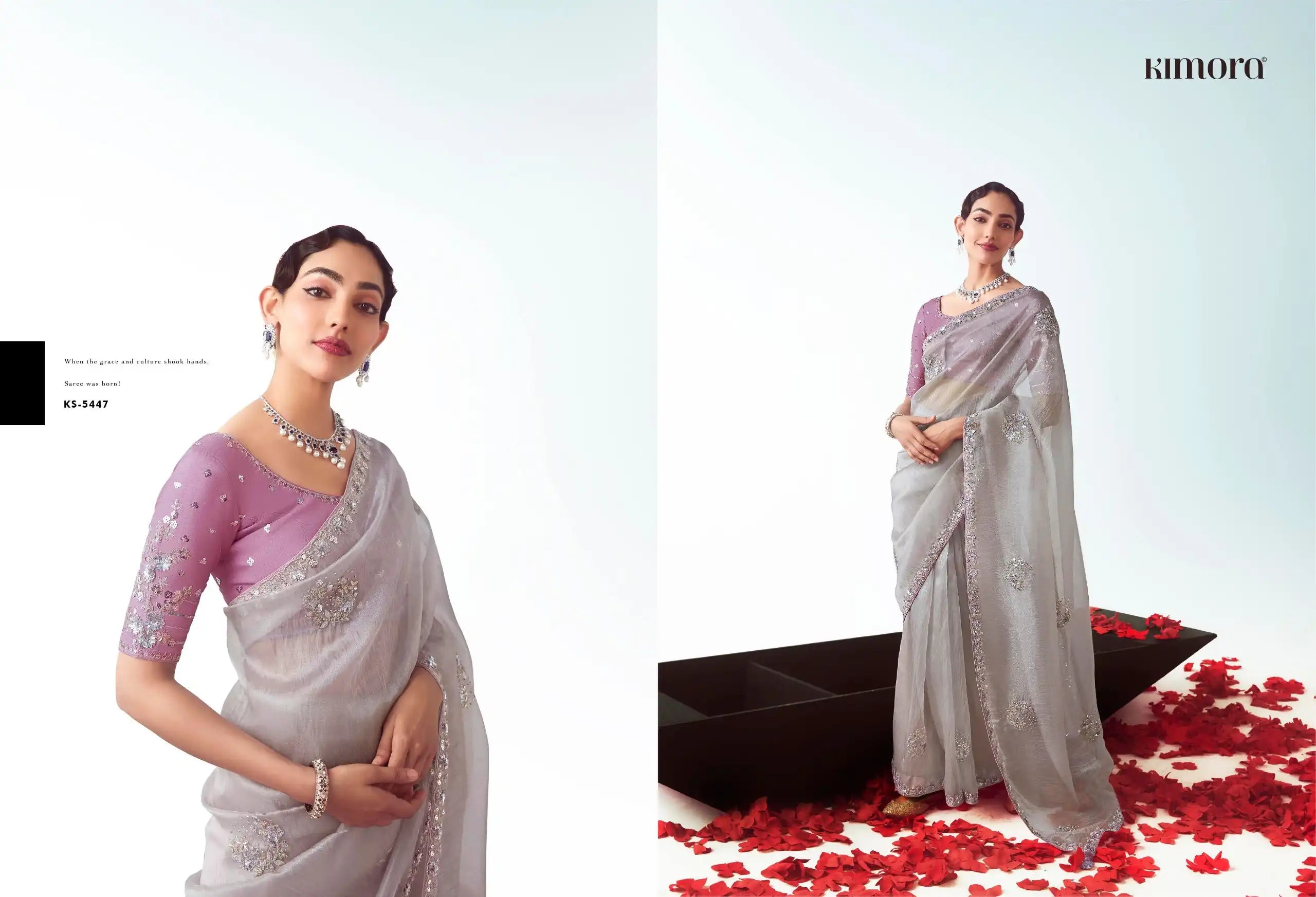 Kimora Sarees Showcase Exquisite Craftsmanship With Their Fancy Fabric And Intricate Embroidery Work
