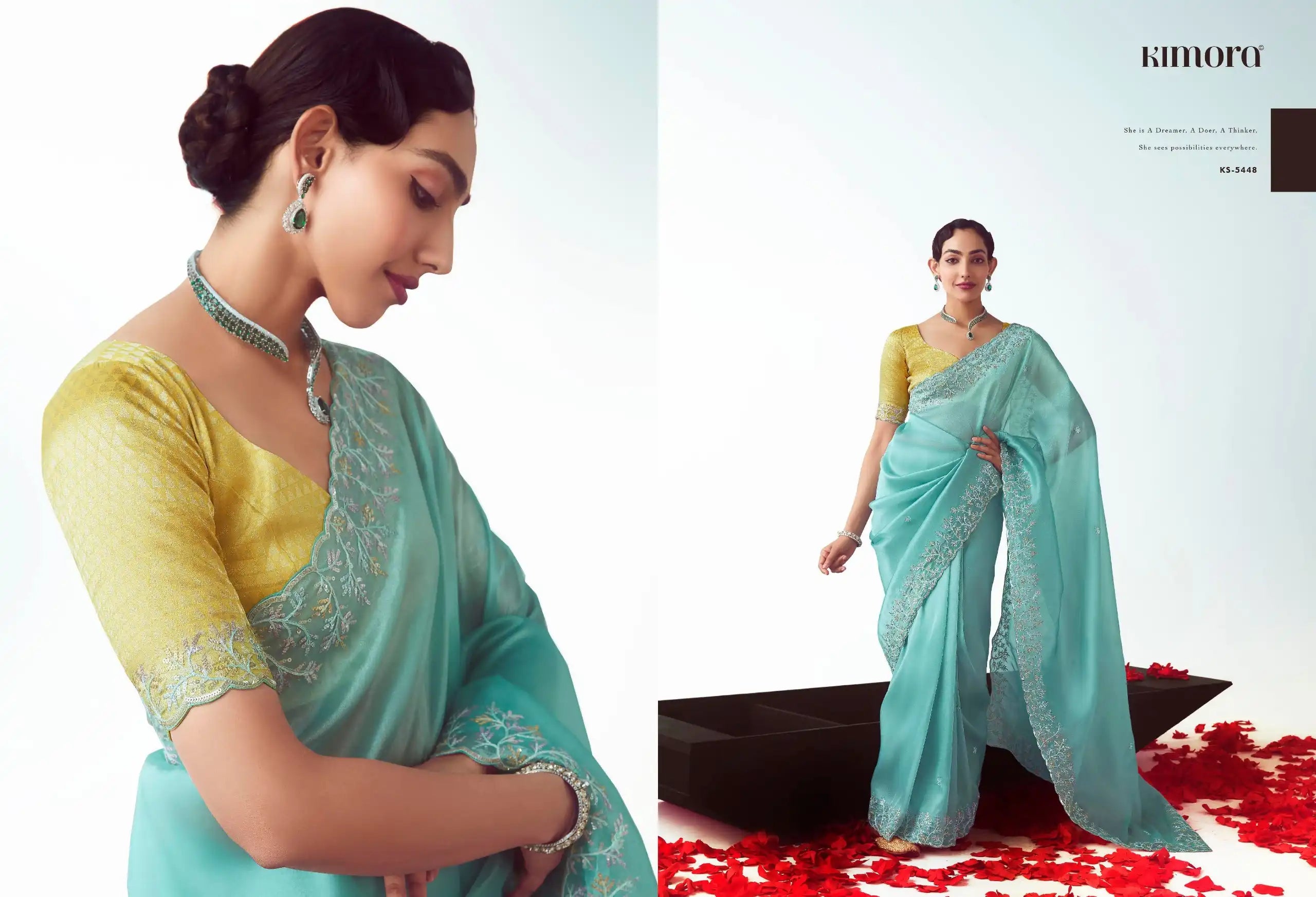Kimora Sarees Showcase Exquisite Craftsmanship With Their Fancy Fabric And Intricate Embroidery Work