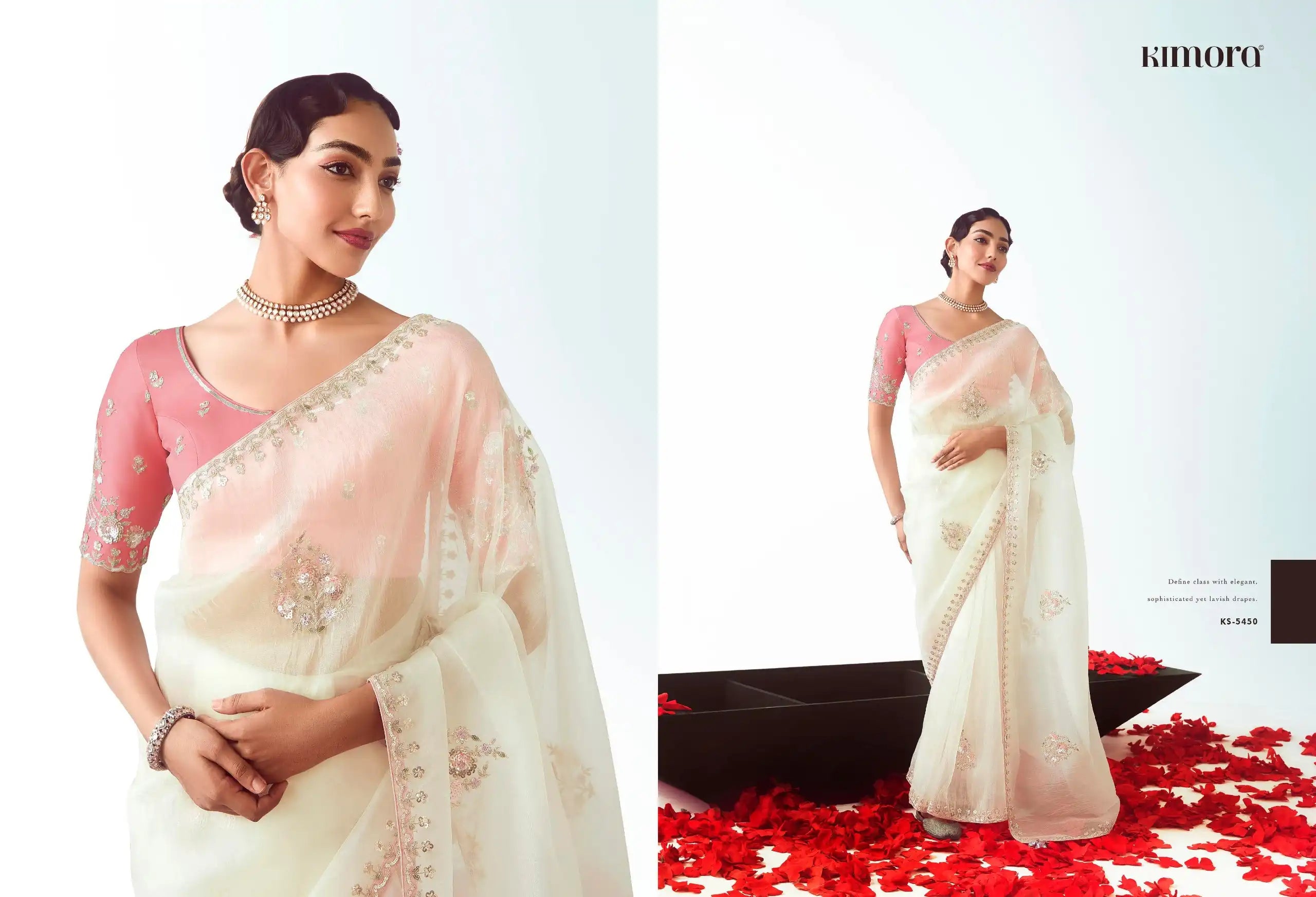 Kimora Sarees Showcase Exquisite Craftsmanship With Their Fancy Fabric And Intricate Embroidery Work