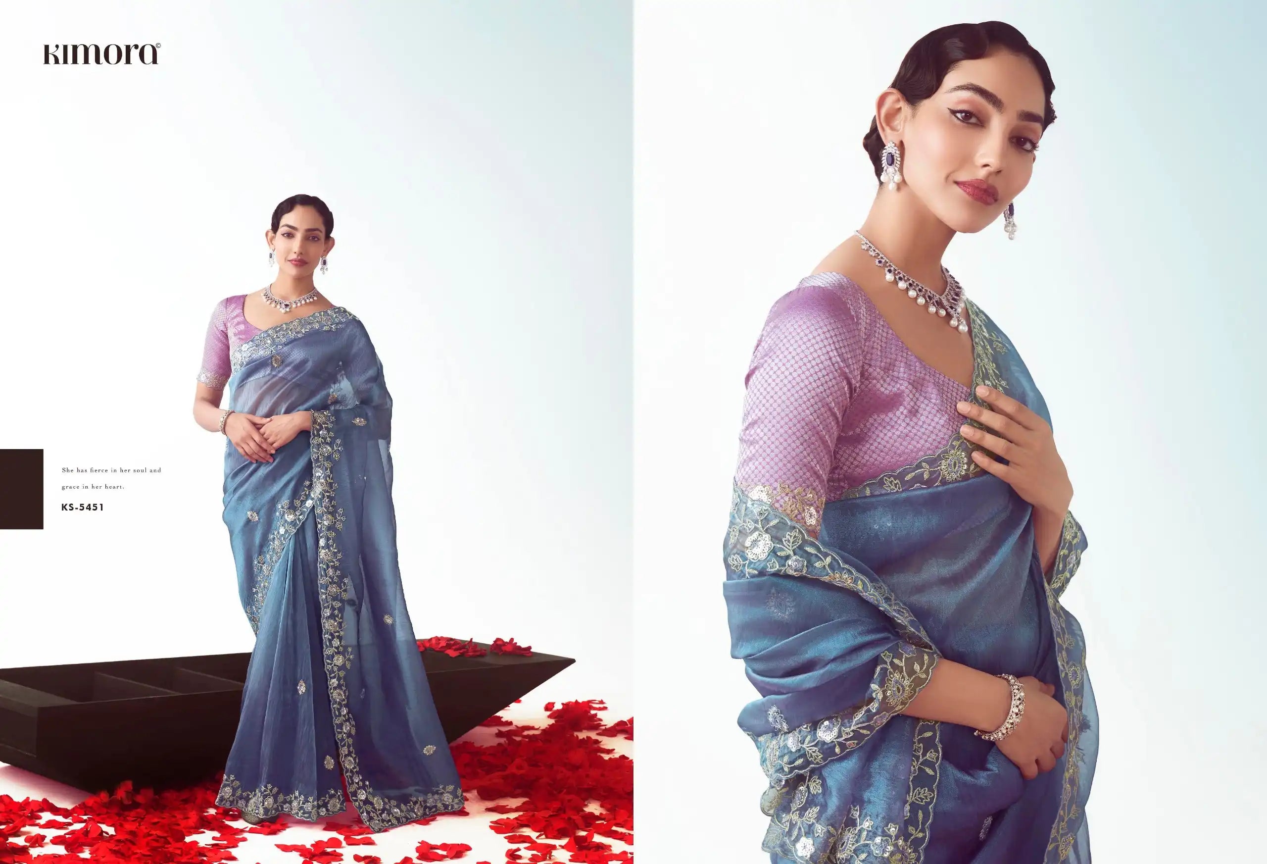 Kimora Sarees Showcase Exquisite Craftsmanship With Their Fancy Fabric And Intricate Embroidery Work