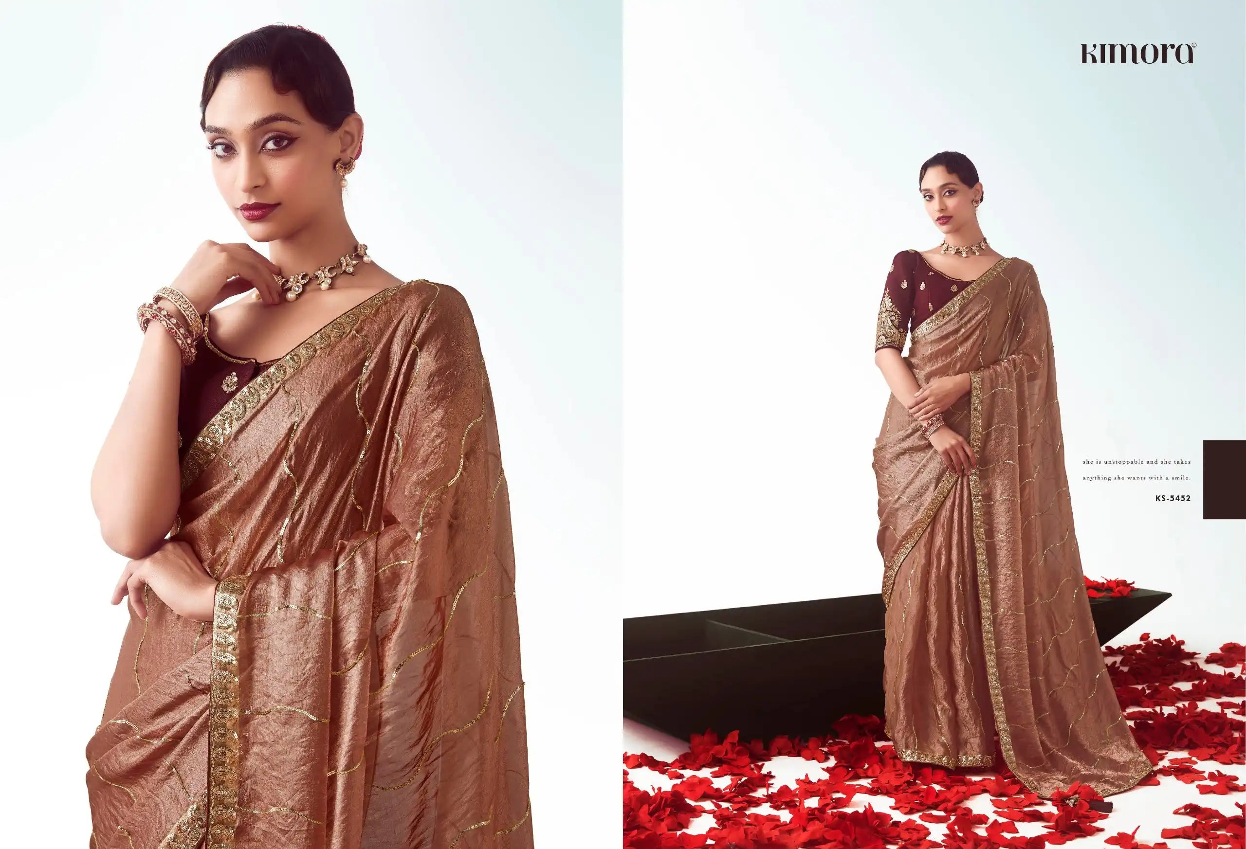 Kimora Sarees Showcase Exquisite Craftsmanship With Their Fancy Fabric And Intricate Embroidery Work