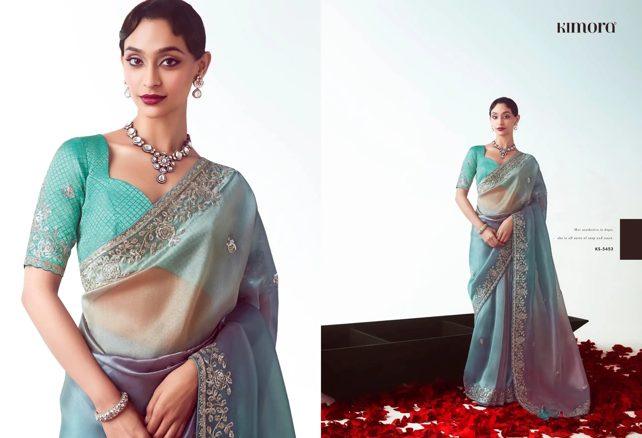 Kimora Sarees Showcase Exquisite Craftsmanship With Their Fancy Fabric And Intricate Embroidery Work