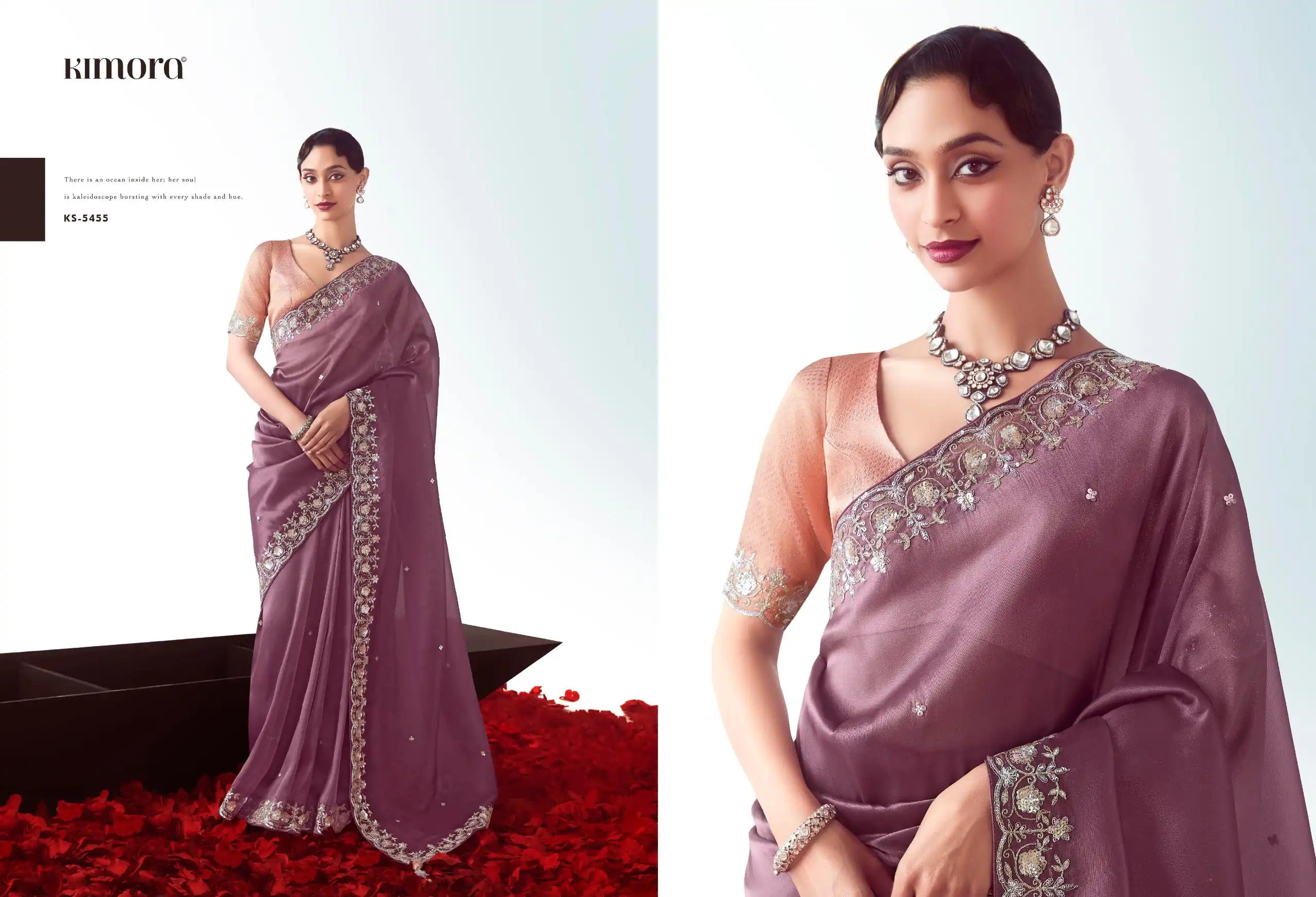 Kimora Sarees Showcase Exquisite Craftsmanship With Their Fancy Fabric And Intricate Embroidery Work