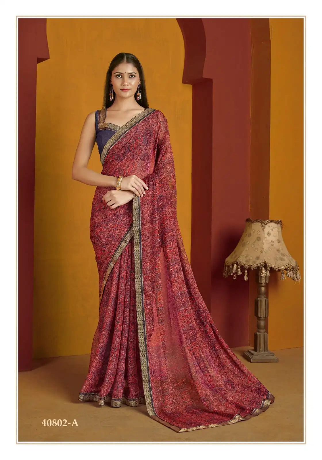 The Ruchi Chiffon Saree With An Attached Border Combines Delicate Fabric With Expert Tailoring