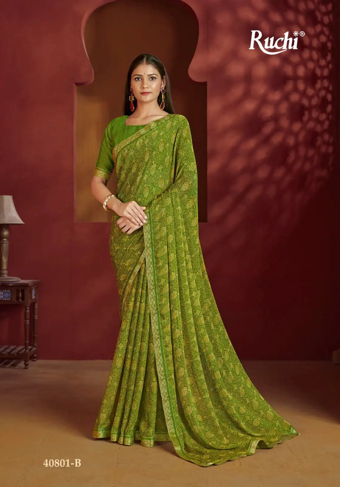 The Ruchi Chiffon Saree With An Attached Border Combines Delicate Fabric With Expert Tailoring