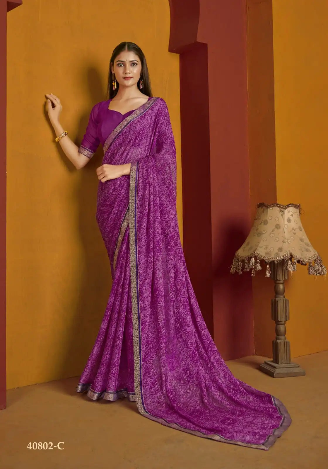 The Ruchi Chiffon Saree With An Attached Border Combines Delicate Fabric With Expert Tailoring