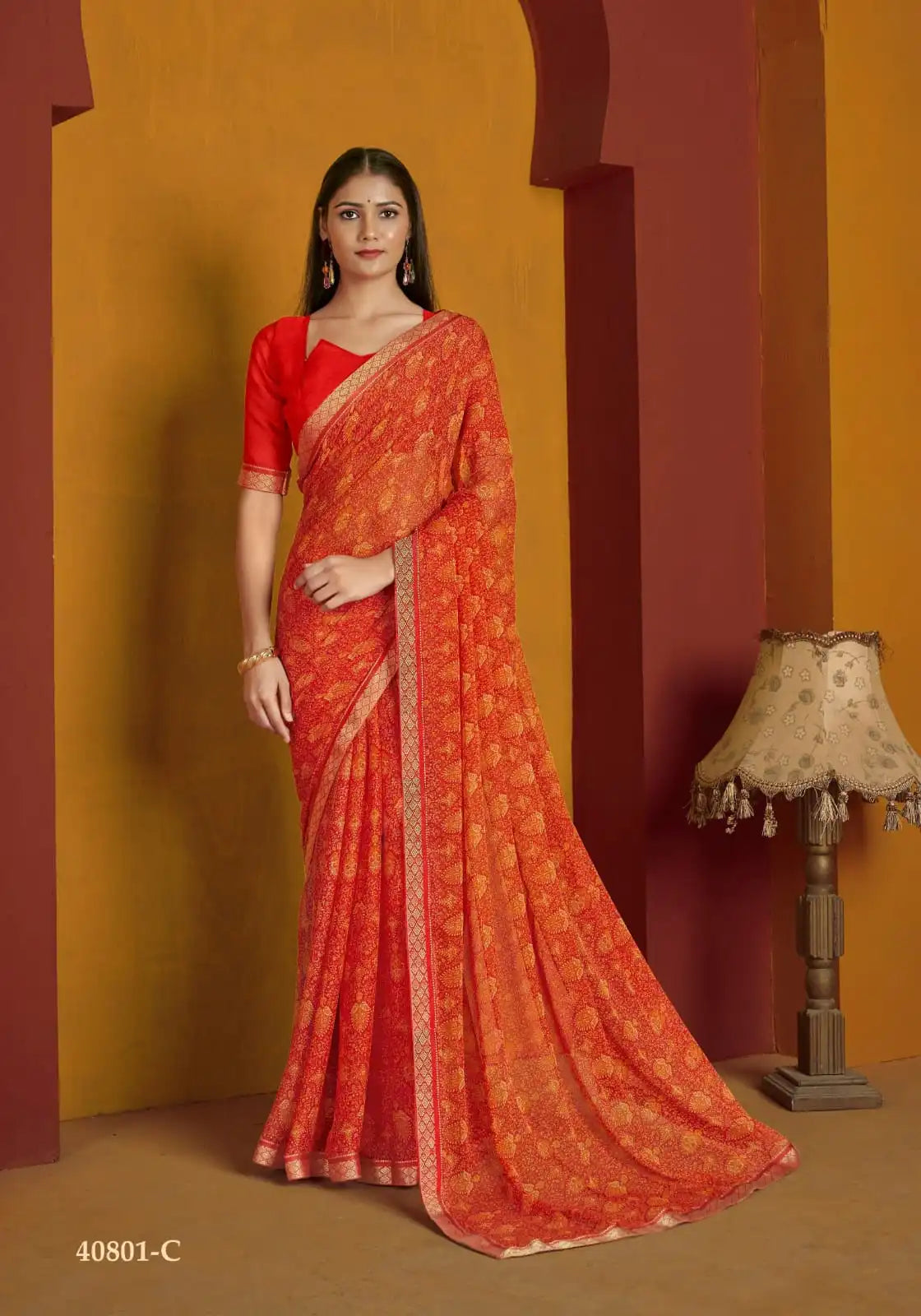 The Ruchi Chiffon Saree With An Attached Border Combines Delicate Fabric With Expert Tailoring