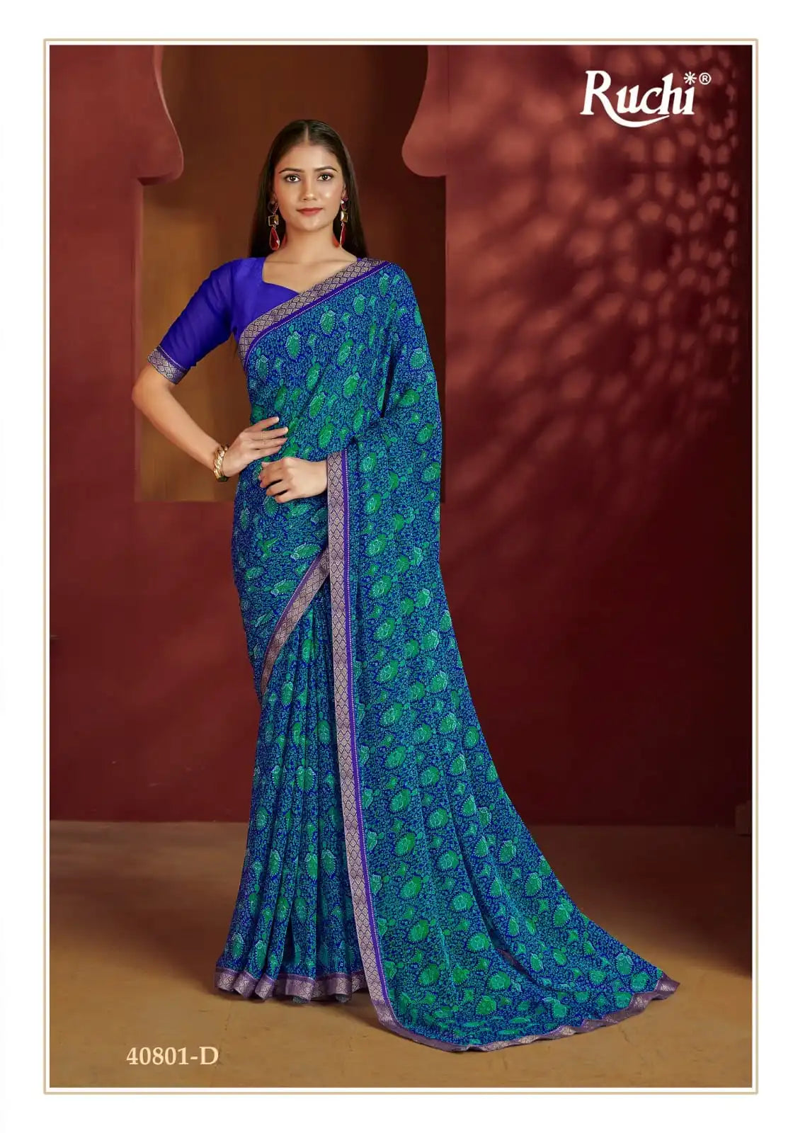 The Ruchi Chiffon Saree With An Attached Border Combines Delicate Fabric With Expert Tailoring