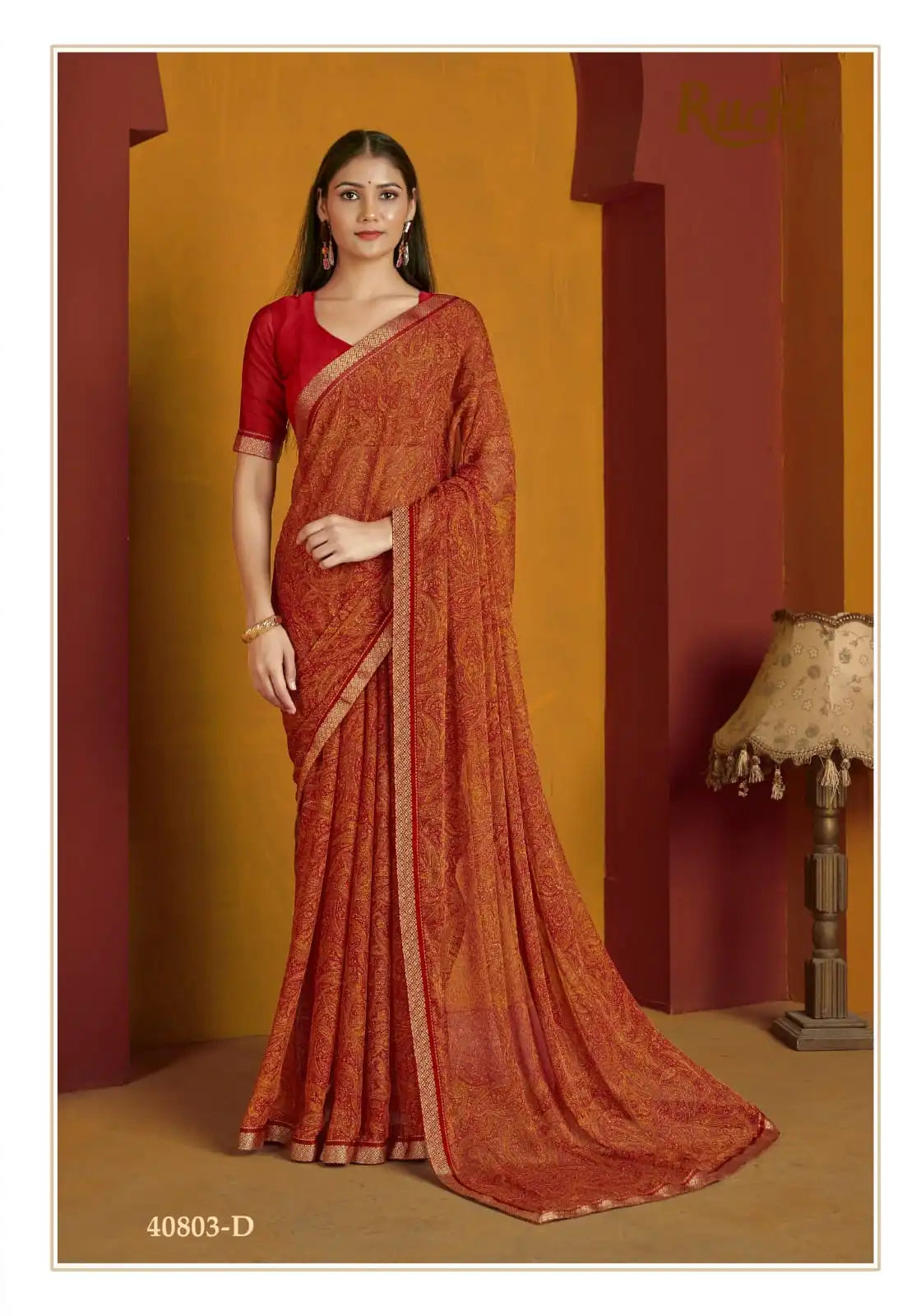 The Ruchi Chiffon Saree With An Attached Border Combines Delicate Fabric With Expert Tailoring