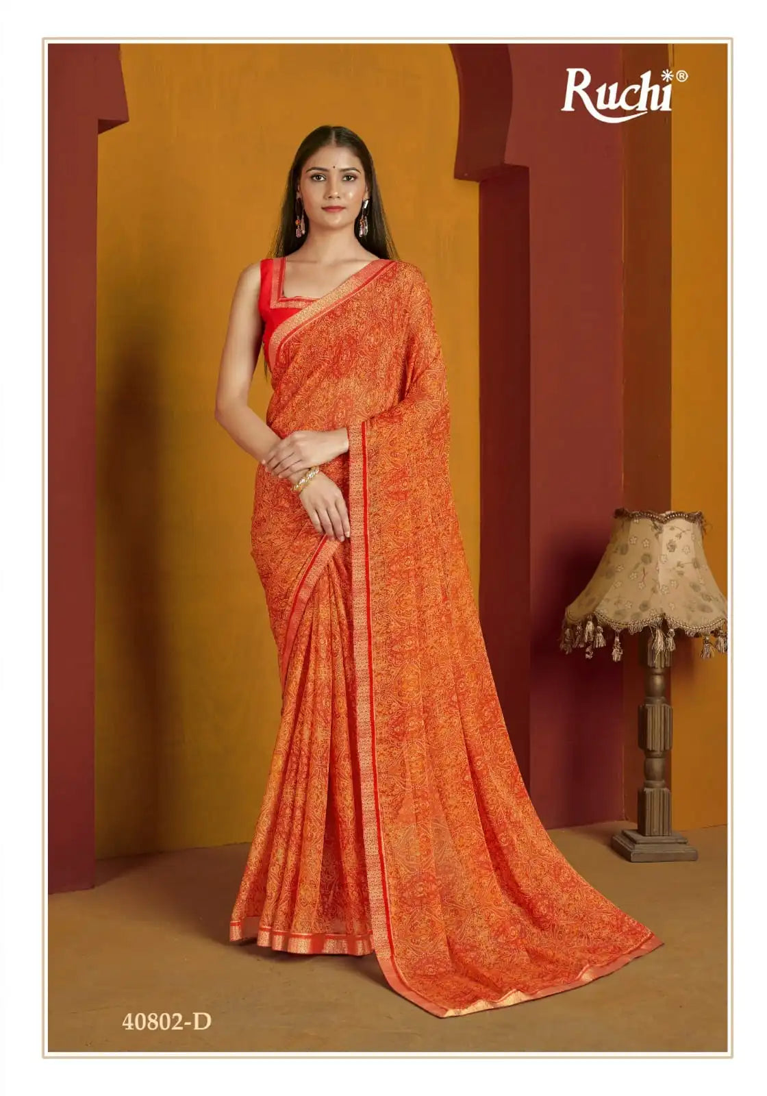 The Ruchi Chiffon Saree With An Attached Border Combines Delicate Fabric With Expert Tailoring