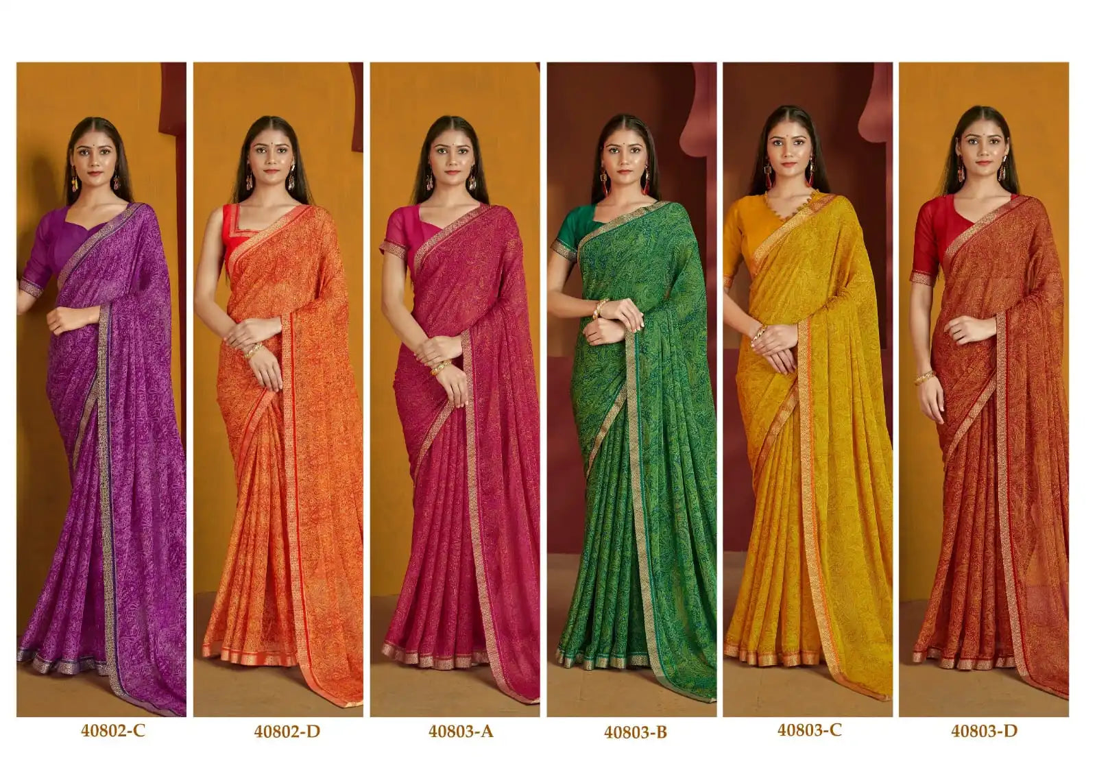 The Ruchi Chiffon Saree With An Attached Border Combines Delicate Fabric With Expert Tailoring