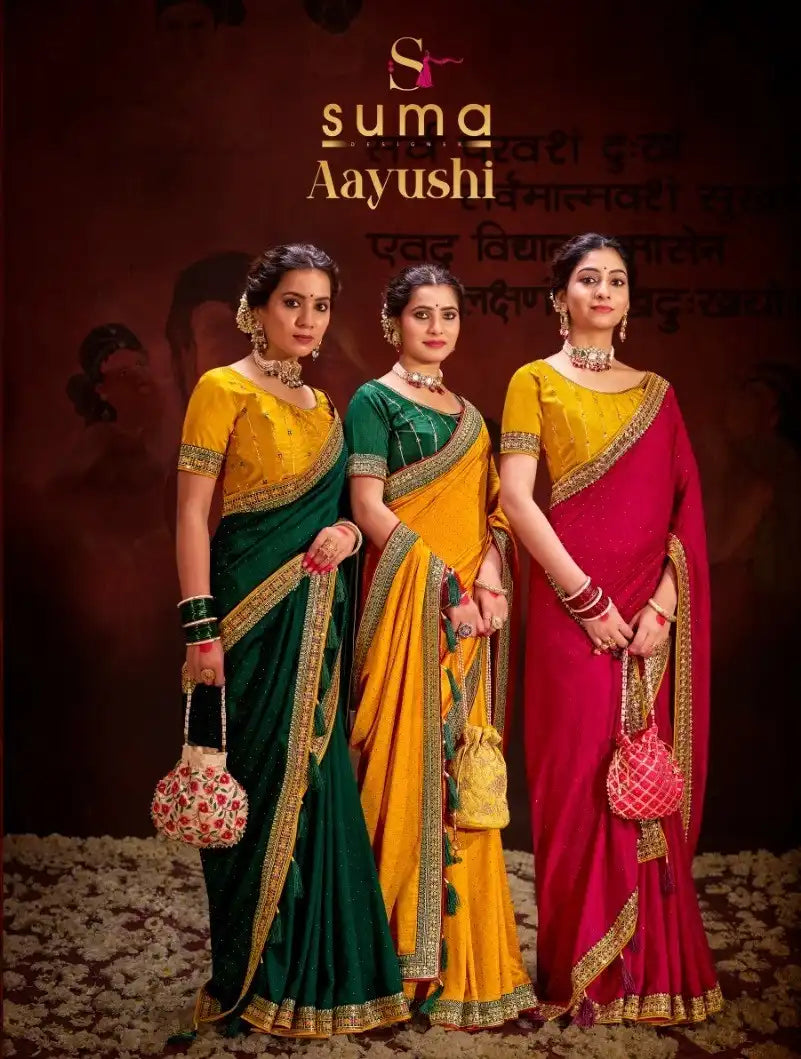 SUMA DESIGNER Sarees Showcase Luxurious Heavy Vichitra Fabric Embellished With Intricate Blooming Patterns