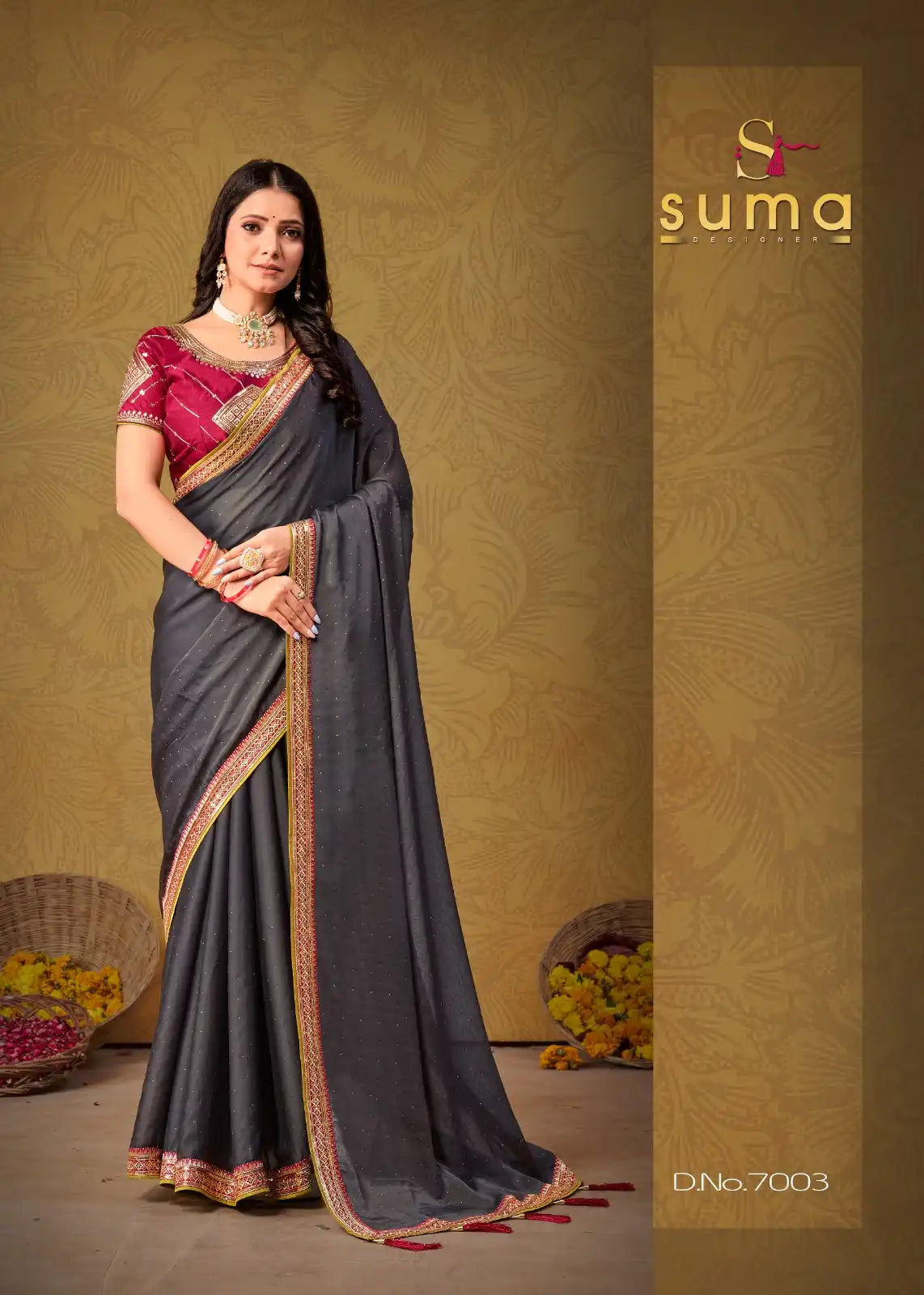 SUMA DESIGNER Sarees With Black Rangoli Showcase Exquisite Craftsmanship Through Detailed Rangoli Motifs